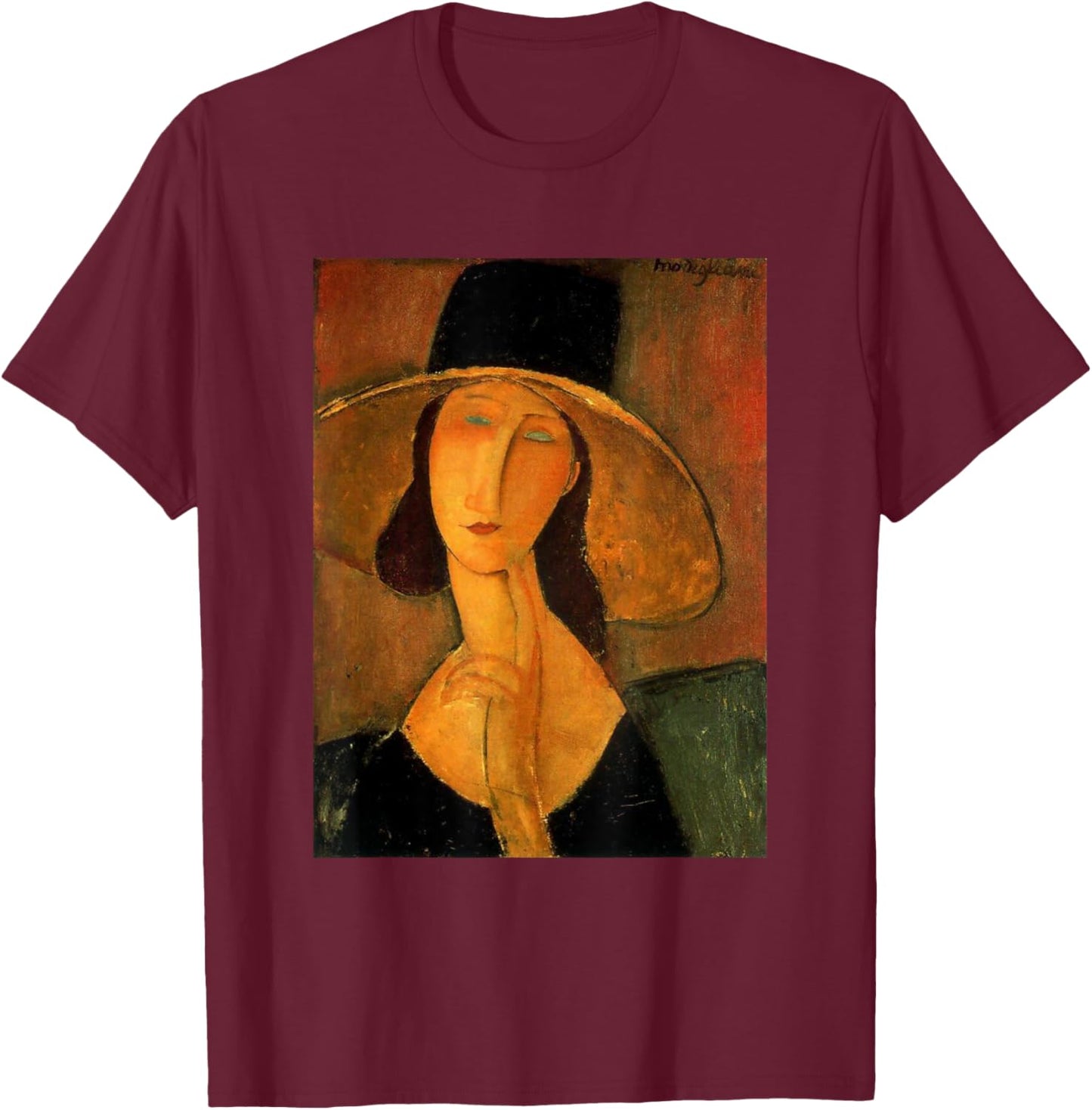 Amedeo Modigliani's Jeanne Hebuterne in a Large Hat T-Shirt - T-Shirt | Maroon