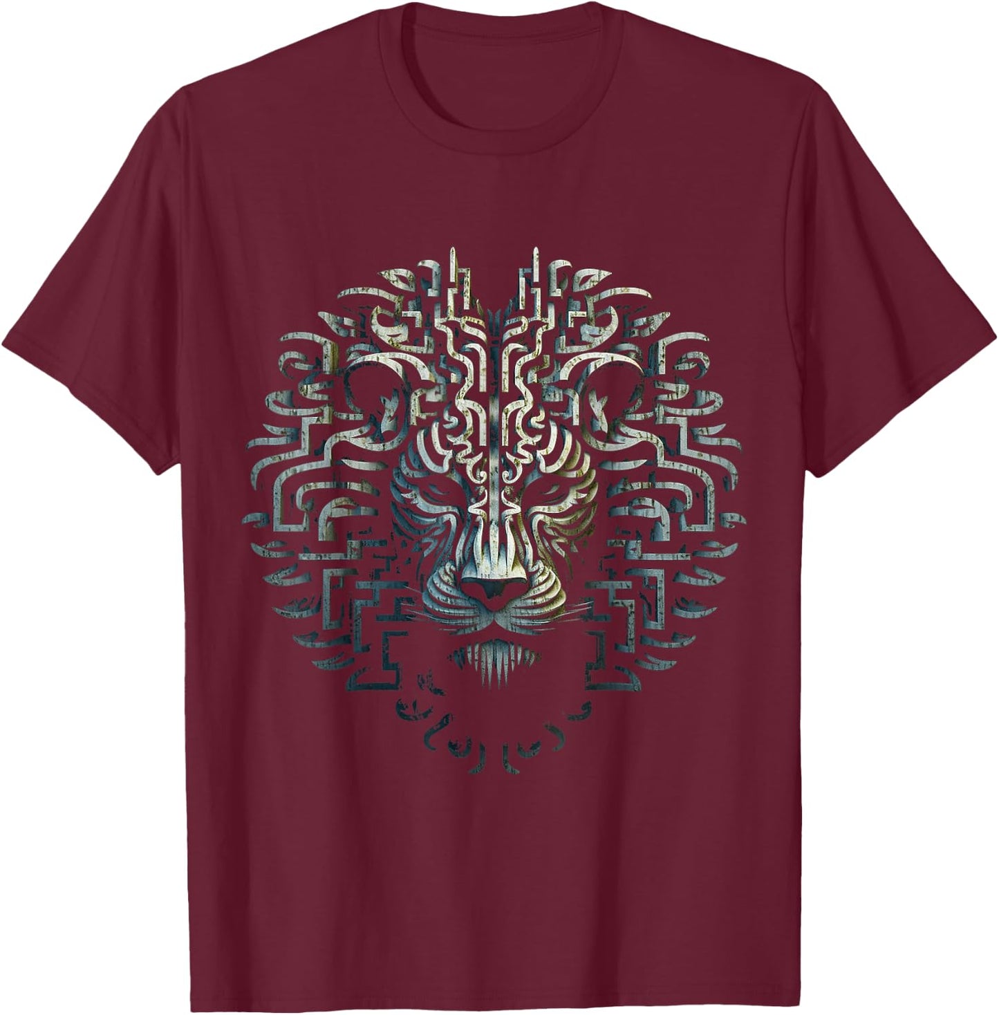 Lion Mandala Animal Motif Illustration Lion T-Shirt - T-Shirt | Maroon