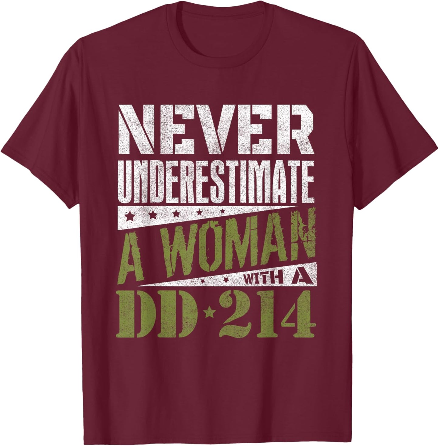 DD-214 Shirt, Never Underestimate A Woman With DD214 Veteran T-Shirt - T-Shirt | Maroon