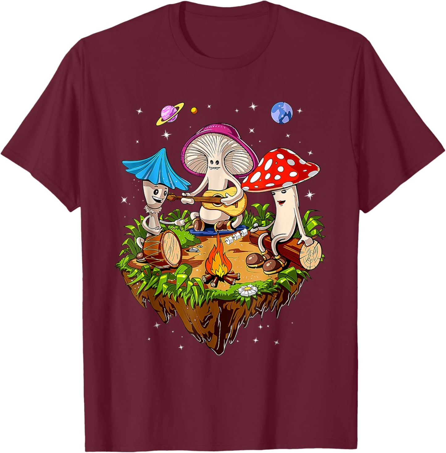Funny Mushroom Hippie Camping Family Nighttime Campfire Fun T-Shirt - T-Shirt | Maroon