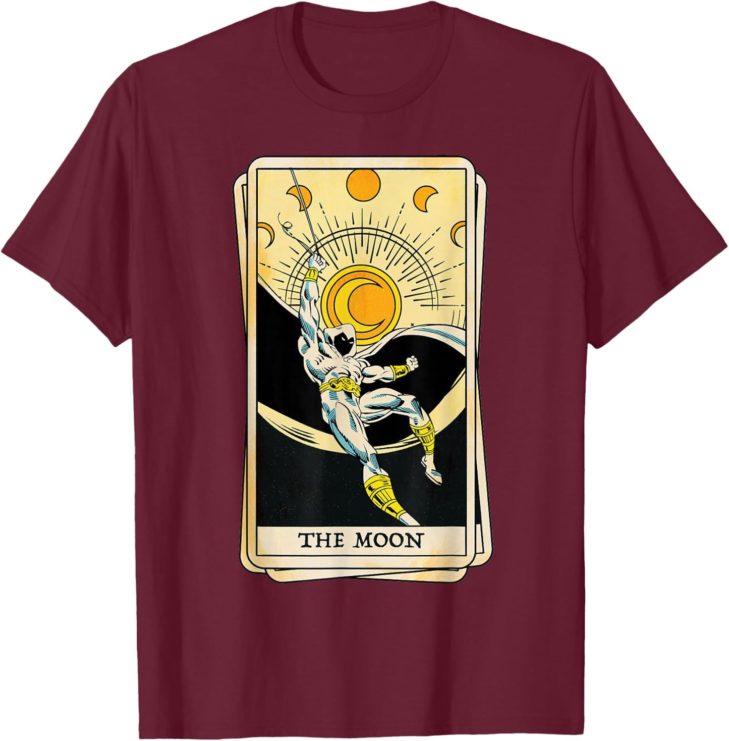 Marvel Tarot Arcana Moon Knight as The Moon Card T-Shirt - T-Shirt | Maroon