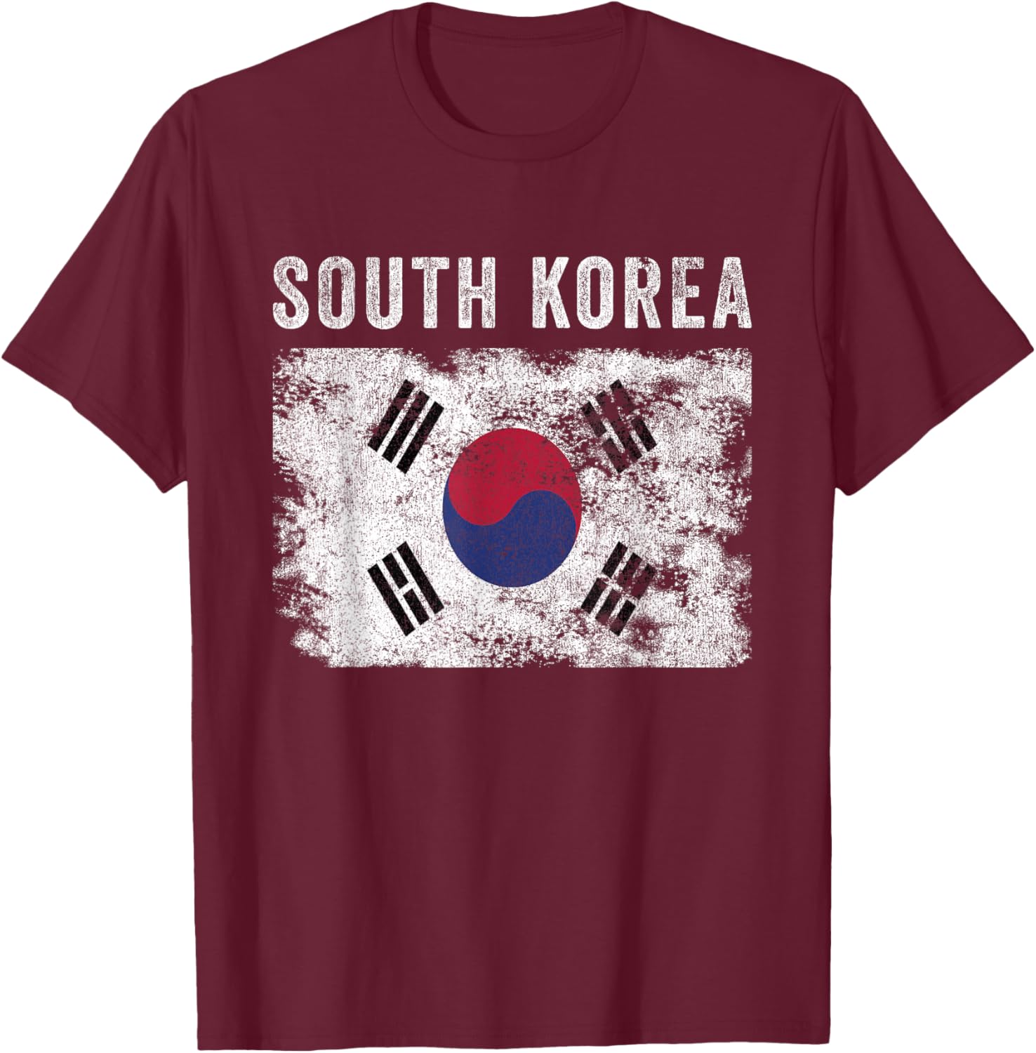 South Korea Flag Distressed - Men Women - South Korean Flag T-Shirt - T-Shirt | Maroon