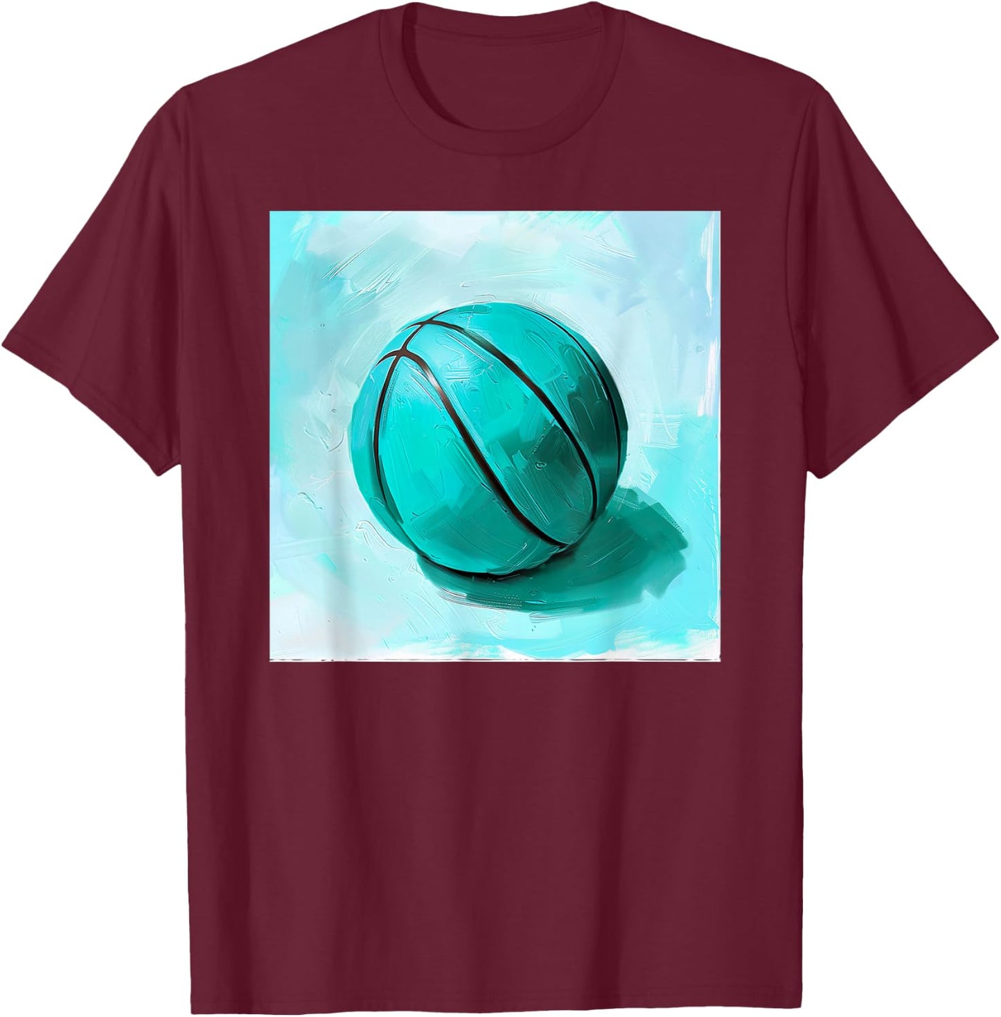 Basketball Ball Sports Teal Turquoise Black T-Shirt - T-Shirt | Maroon