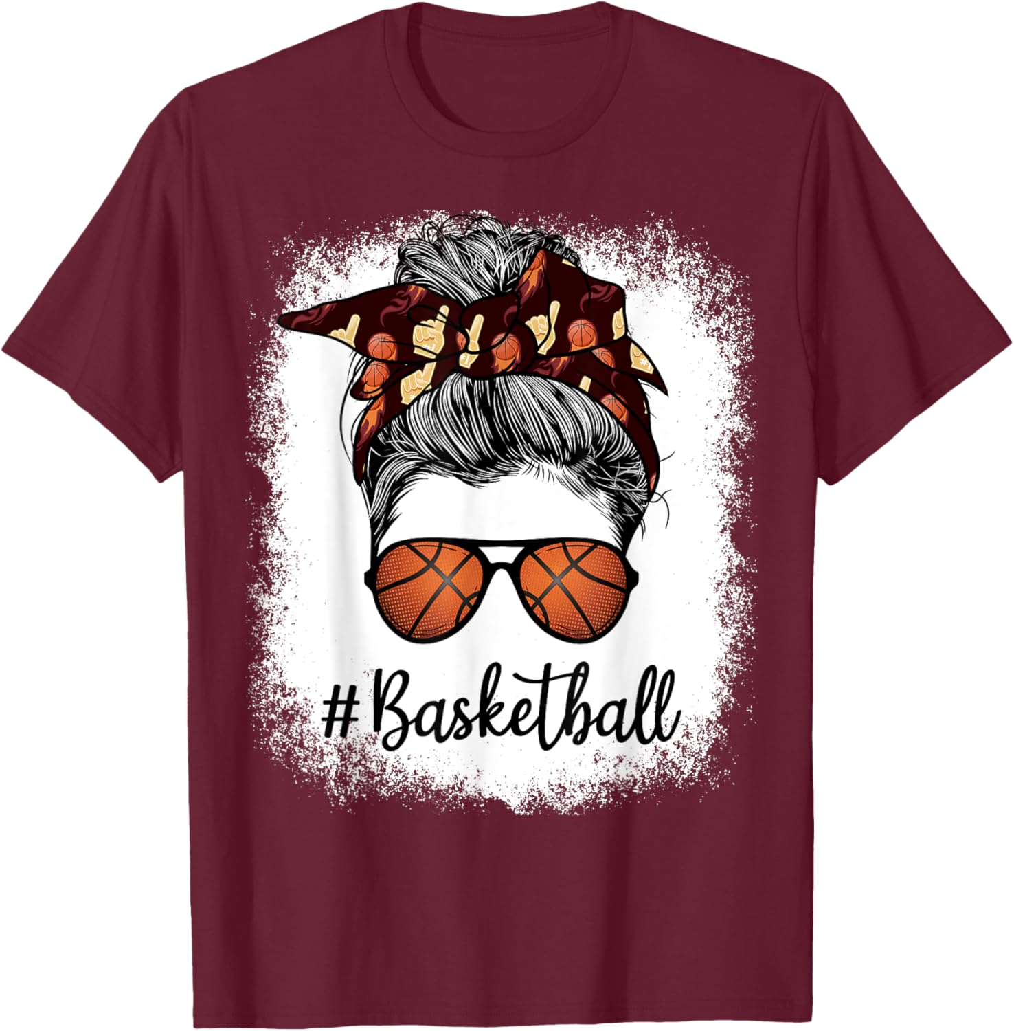 Bleached Life Basketball Mom Leopard Messy bun Glasses T-Shirt - T-Shirt | Maroon