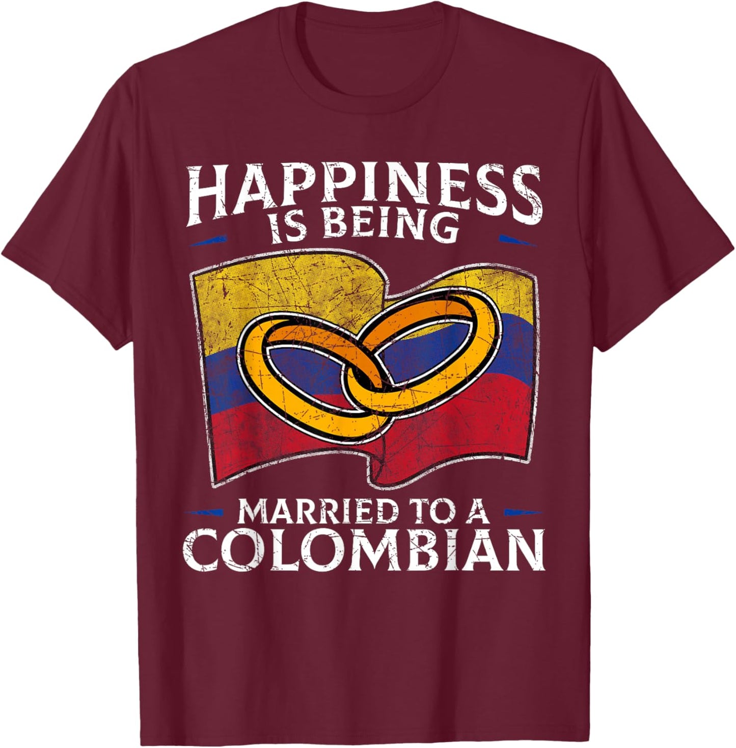 Colombia Marriage Colombian Heritage Married Flag Culture T-Shirt - T-Shirt | Maroon
