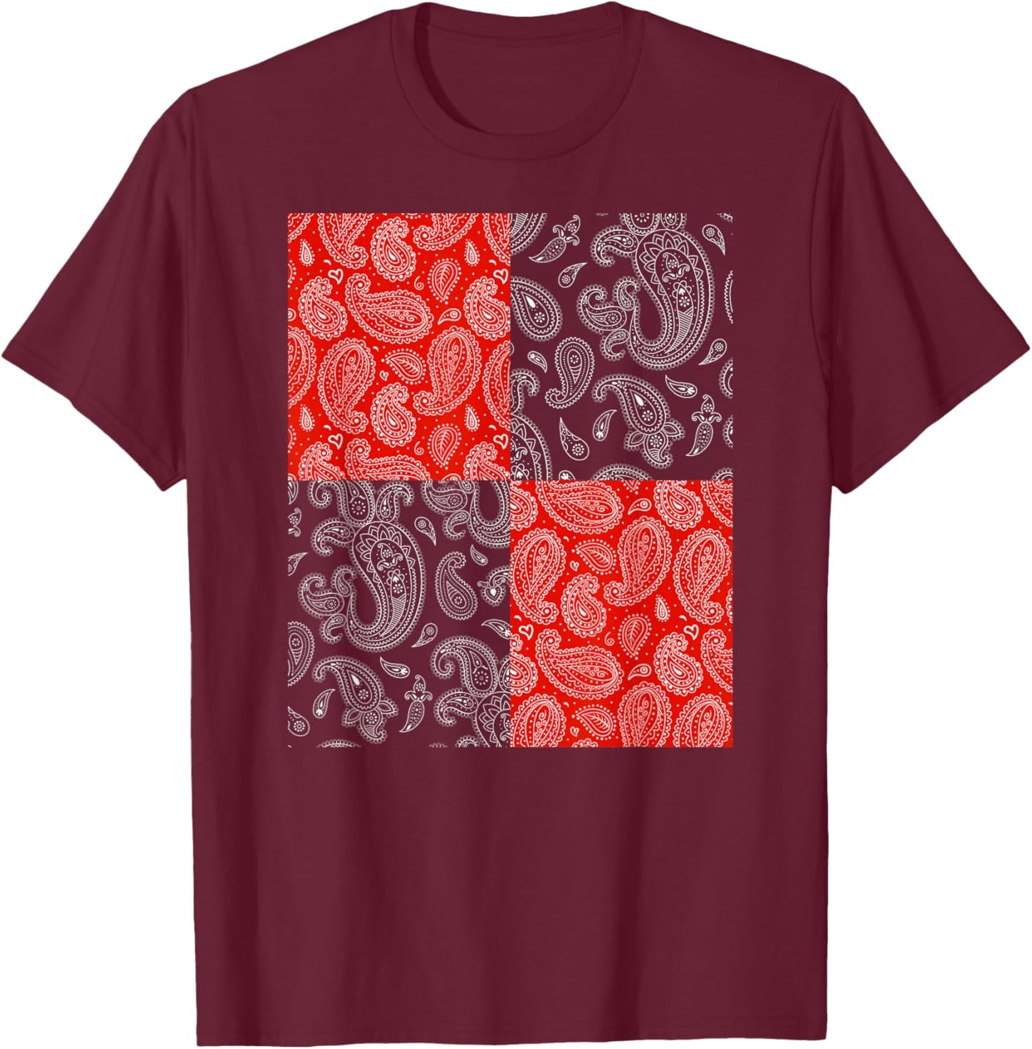 Red Paisley, Bandana Style T-Shirt - T-Shirt | Maroon