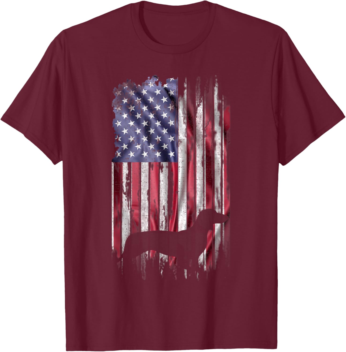 Vintage American Flag Love Dachshund Dog Wiener Silhouette Women Kids T-Shirt - T-Shirt | Maroon
