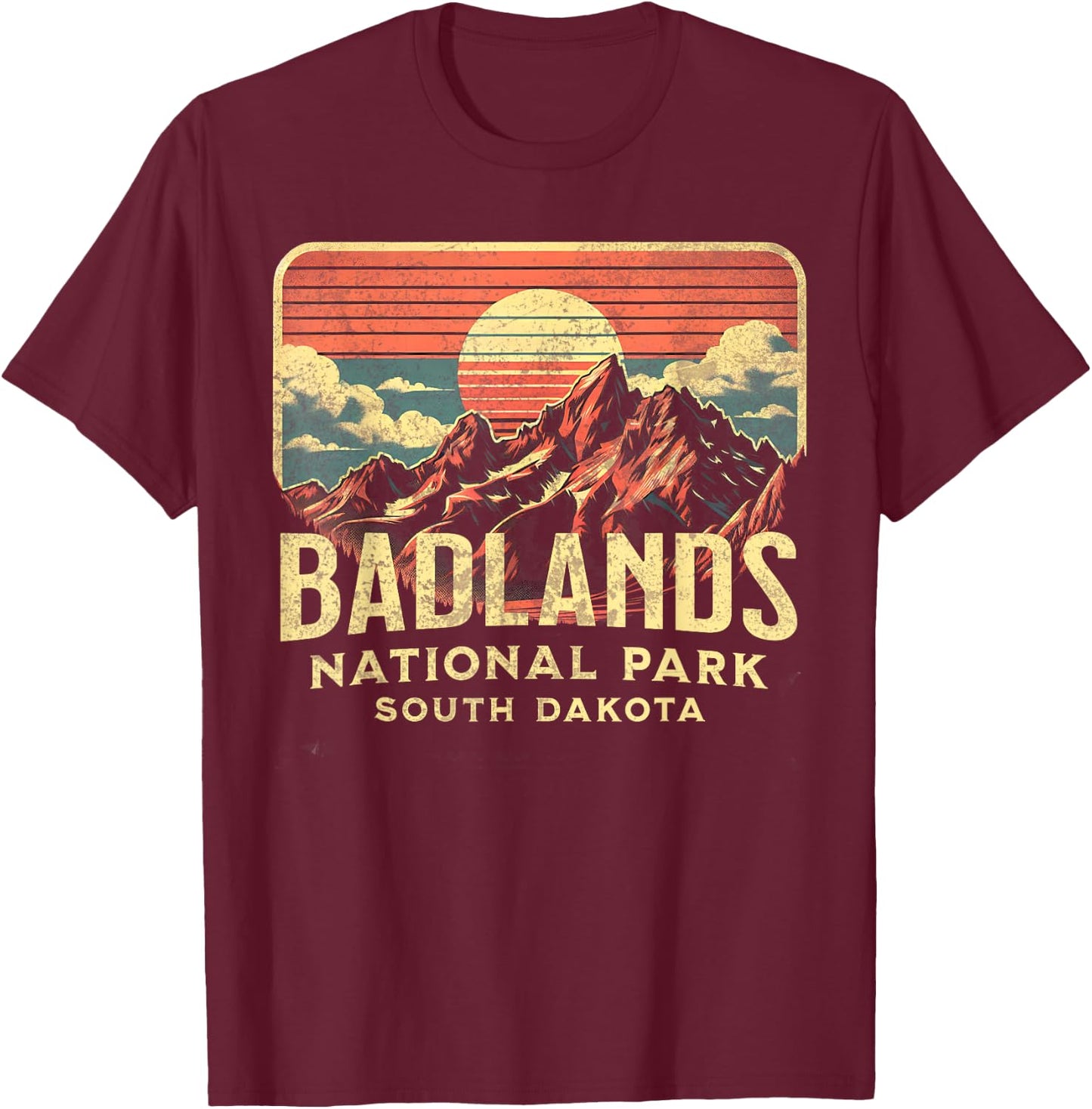 Badlands National Park , Small, Blue T-Shirt - T-Shirt | Maroon