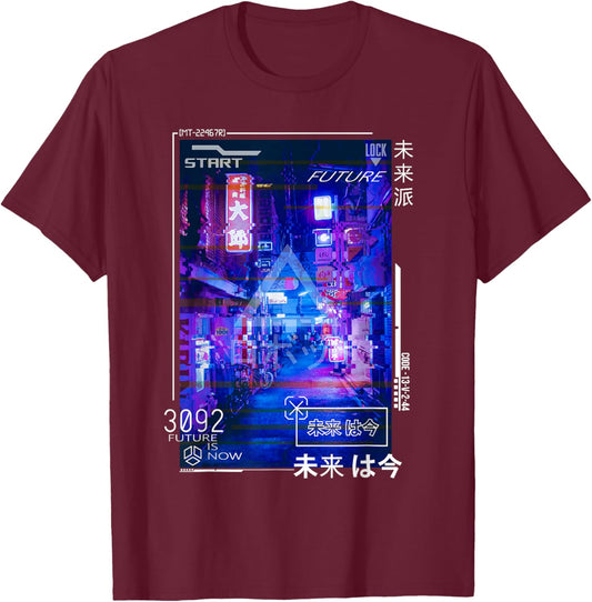 Cyberpunk Japanese Futurism Aesthetic Vaporwave T-Shirt - T-Shirt | Maroon