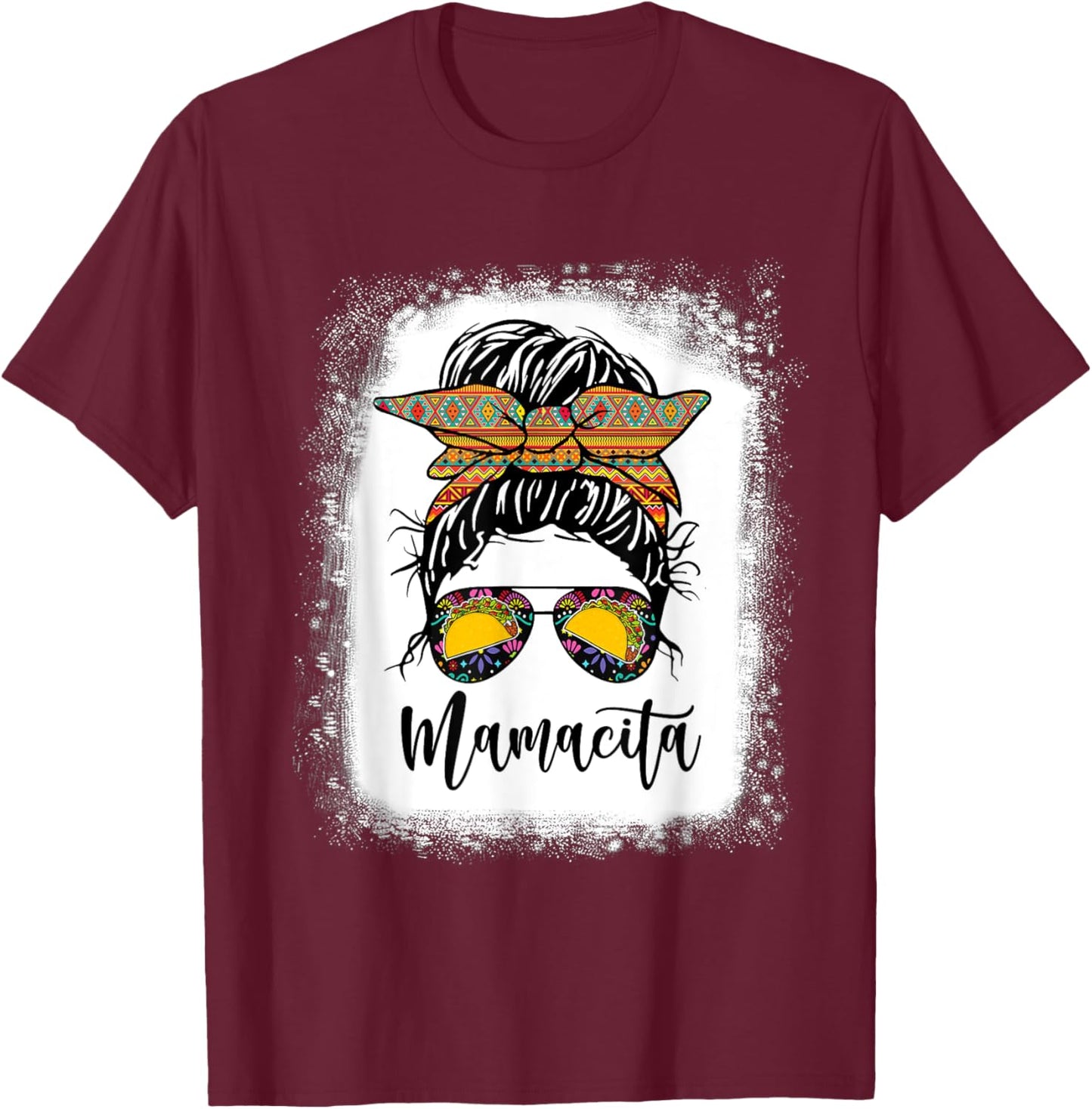 Mamacita Shirt Messy Bun Tacos 5 De Mayo Fiesta T-Shirt - T-Shirt | Maroon