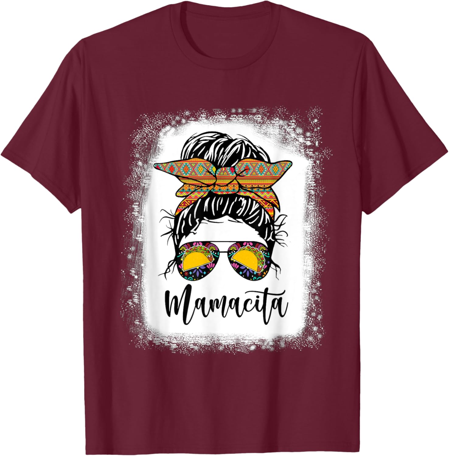 Mamacita Shirt Messy Bun Tacos 5 De Mayo Fiesta T-Shirt - T-Shirt | Maroon