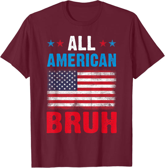 All American Bruh Vintage US American Flag 4th of July Kids T-Shirt - T-Shirt | Maroon