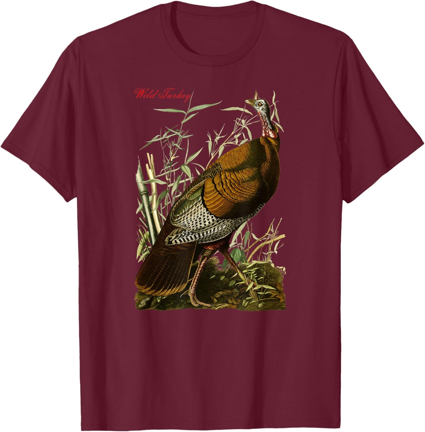 Audubon Wild Turkey North American Birds Education Christmas T-Shirt - T-Shirt | Maroon
