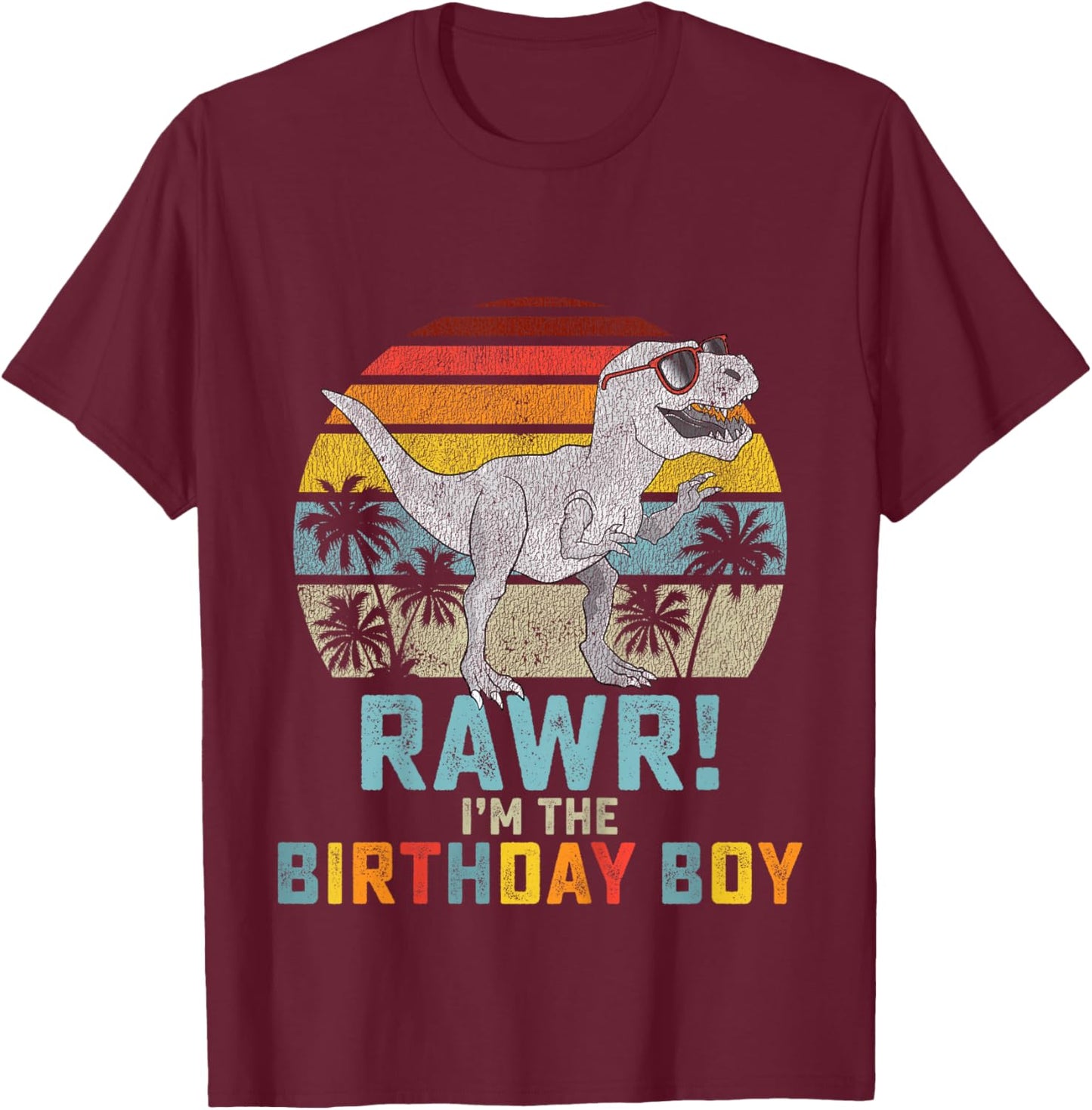 Kids Birthday Boy Dino T Rex Dinosaur Boys Matching Family T-Shirt - T-Shirt | Maroon