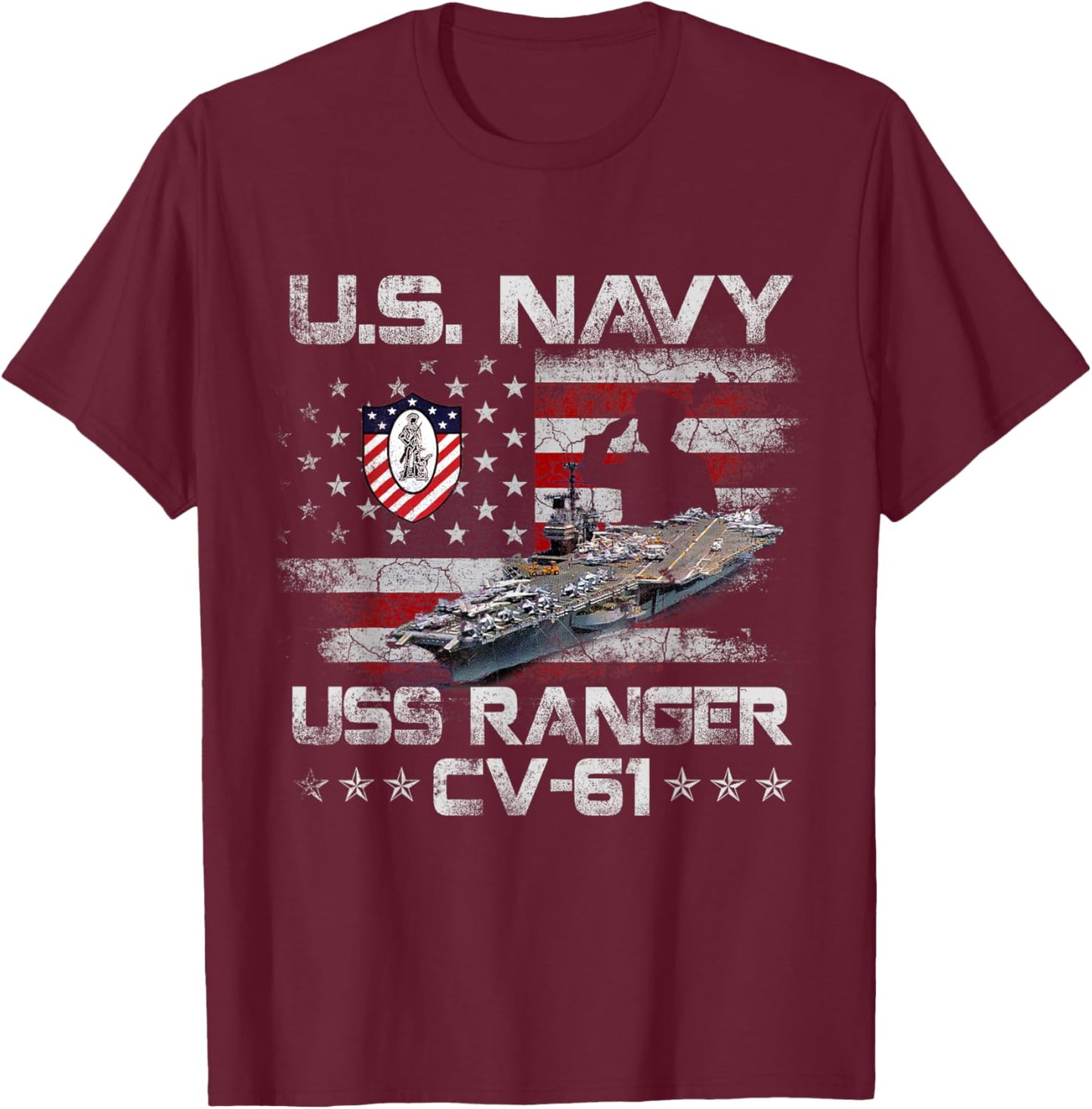 USS Ranger CV-61 Veteran Shirt Patriotic Veterans Day Gift T-Shirt - T-Shirt | Maroon