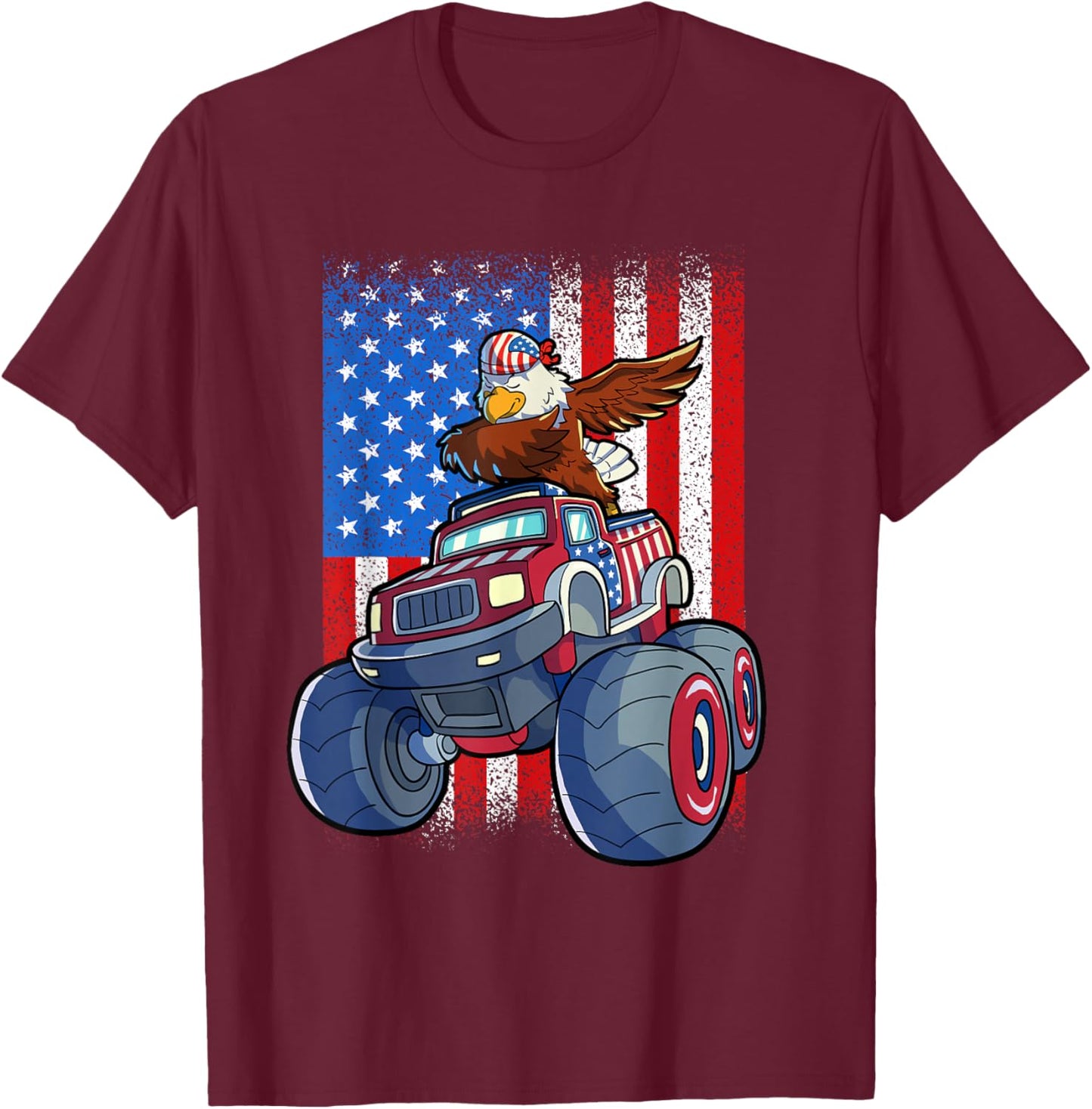 Dabbing Eagle Monster Truck 4th Of July Boys American Flag T-Shirt - T-Shirt | Maroon