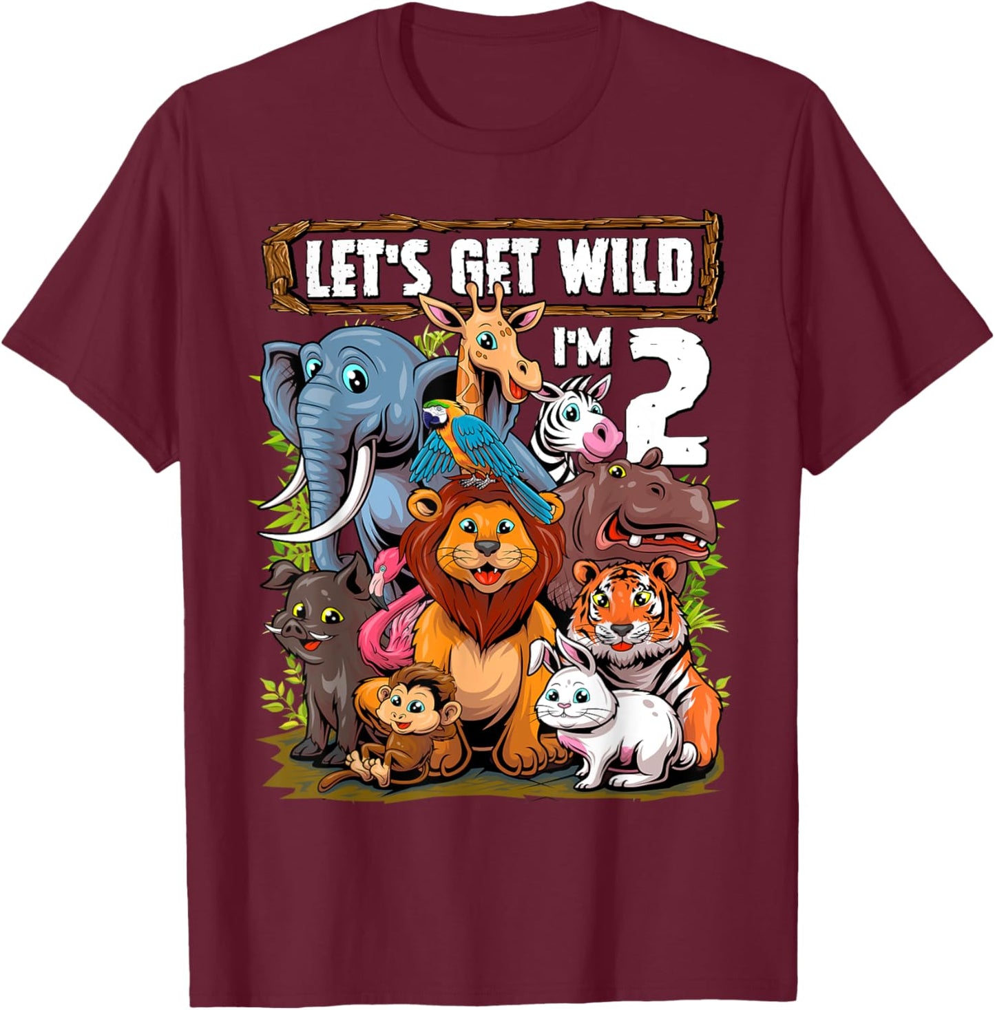 2 Year Old Zoo Birthday Safari Jungle Animals 2nd Birthday T-Shirt - T-Shirt | Maroon
