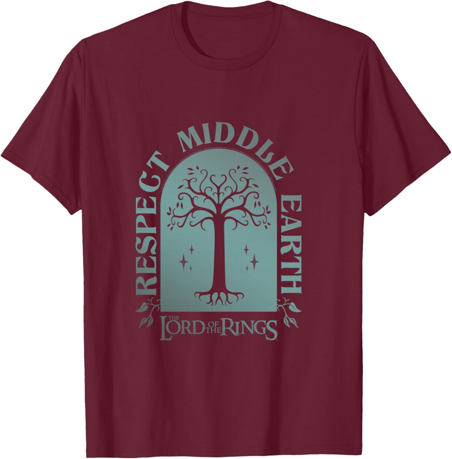 The Lord of the Rings Respect Middle Earth Tree Fantasy T-Shirt - T-Shirt | Maroon