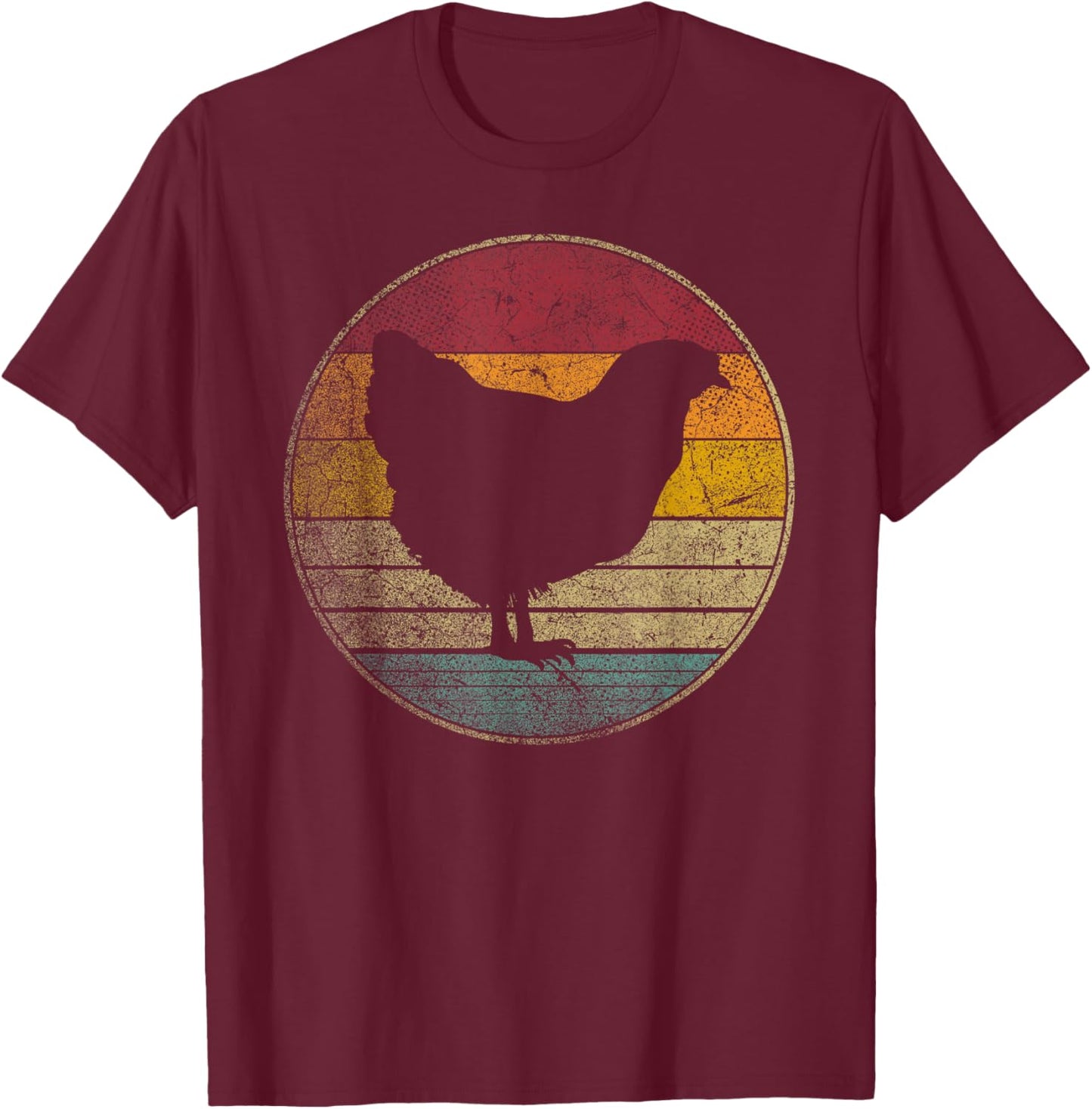 Chicken Hen Bird Farm Vintage Distressed Retro 70s 80s Gift T-Shirt - T-Shirt | Maroon