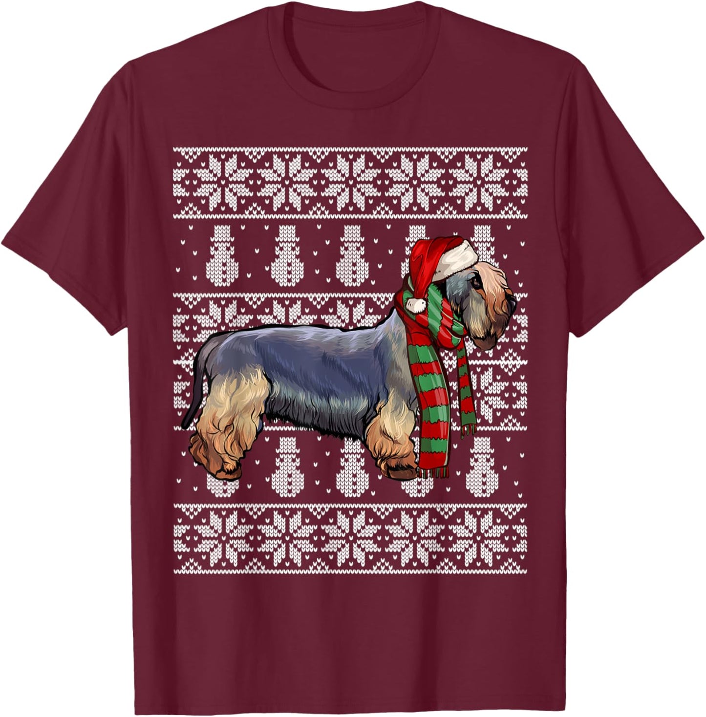 Santa Hat Xmas Cesky Terrier Ugly Christmas T-Shirt - T-Shirt | Maroon