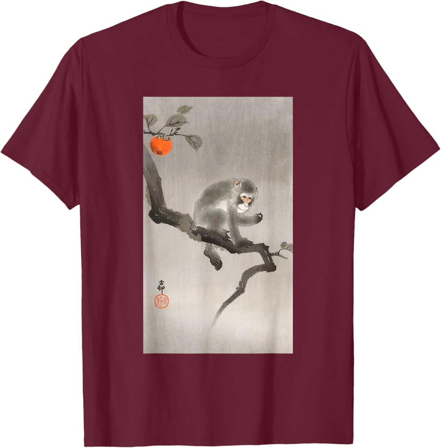 Animal Japan Painters Forest Jungle Wildlife Vintage Macaque Monkey Japanese Nature Art T-Shirt - T-Shirt | Maroon