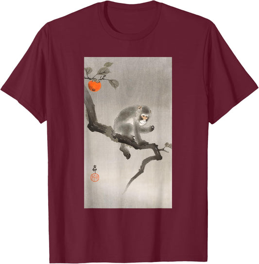 Animal Japan Painters Forest Jungle Wildlife Vintage Macaque Monkey Japanese Nature Art T-Shirt - T-Shirt | Maroon