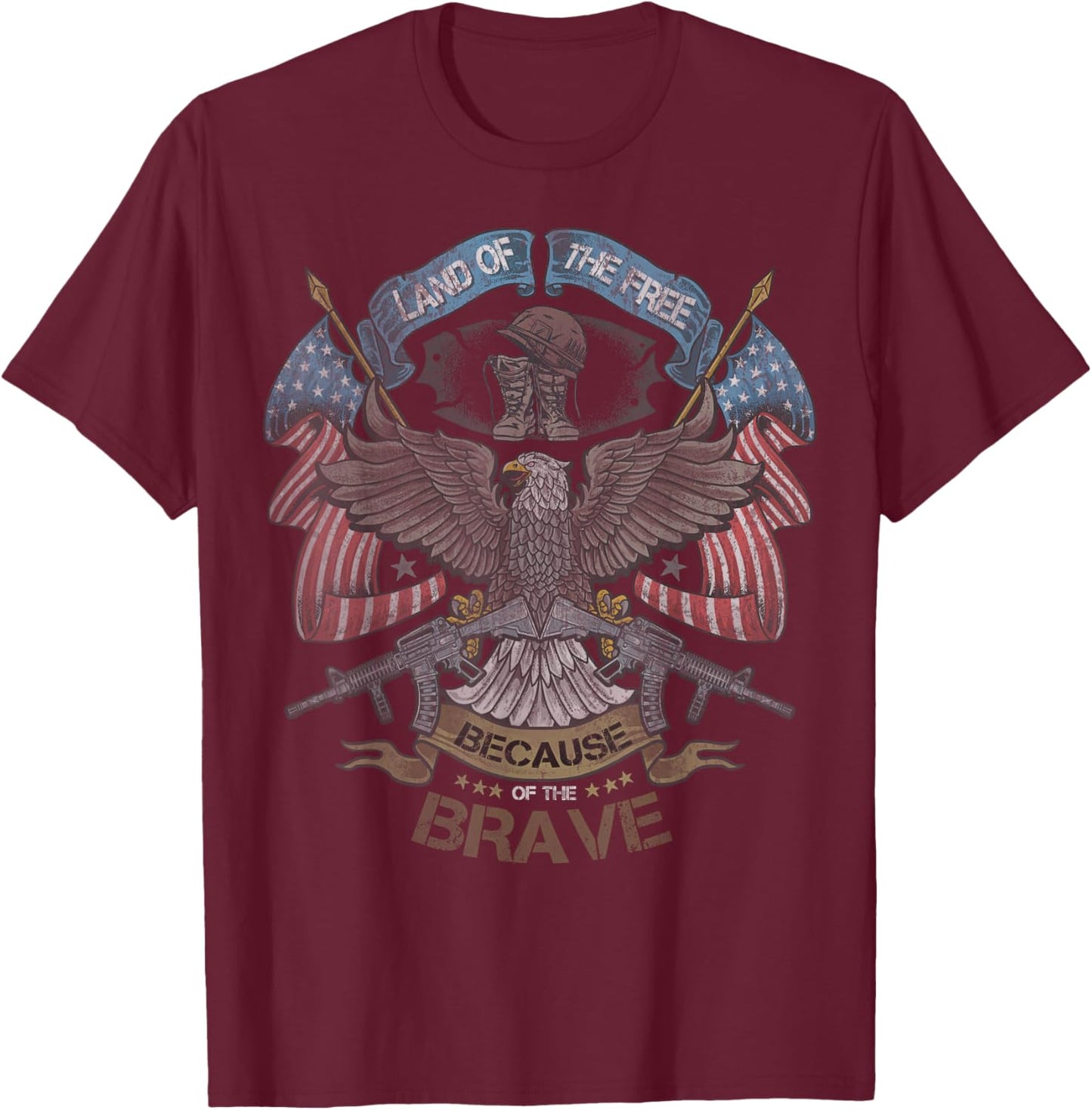 America Eagle | Land of the Free Because of the Brave T-Shirt - T-Shirt | Maroon