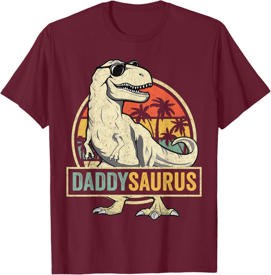 Daddysaurus T Rex Dinosaur Daddy Saurus Family Matching T-Shirt - T-Shirt | Maroon