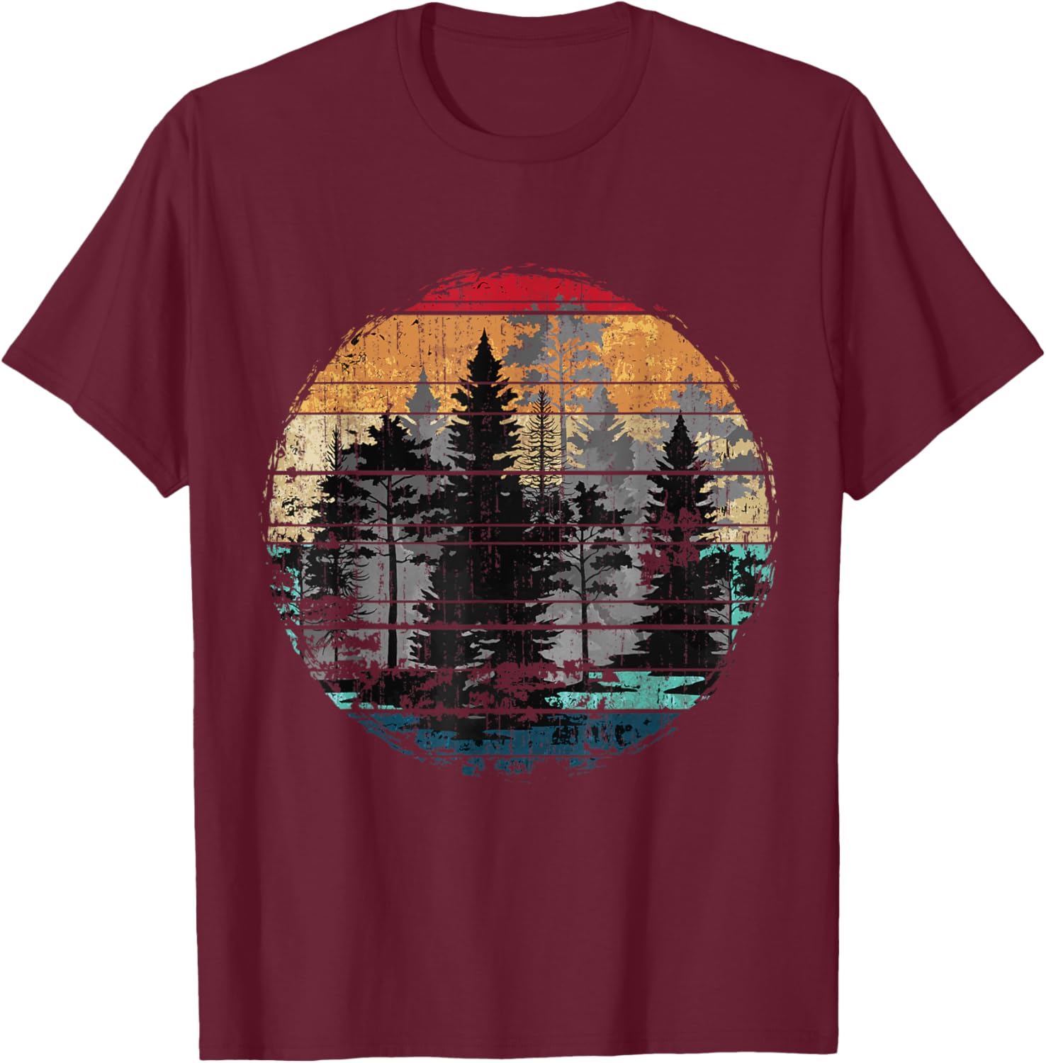 Wildlife Outdoor Forest Trees Retro Nature T-Shirt - T-Shirt | Maroon