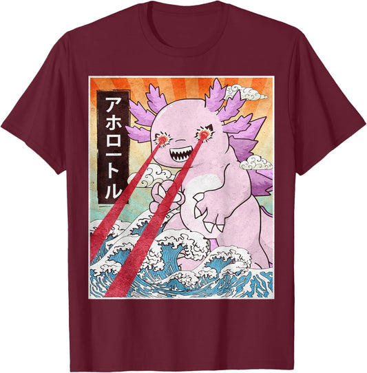Kaiju Axolotl Japanese Monster Vintage Anime Manga Retro T-Shirt - T-Shirt | Maroon