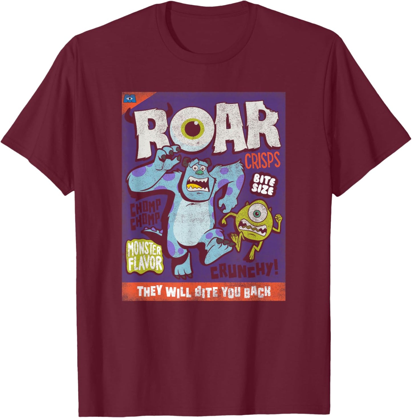 Disney Pixar Monsters Inc Halloween Roar Crisps T-Shirt - T-Shirt | Maroon