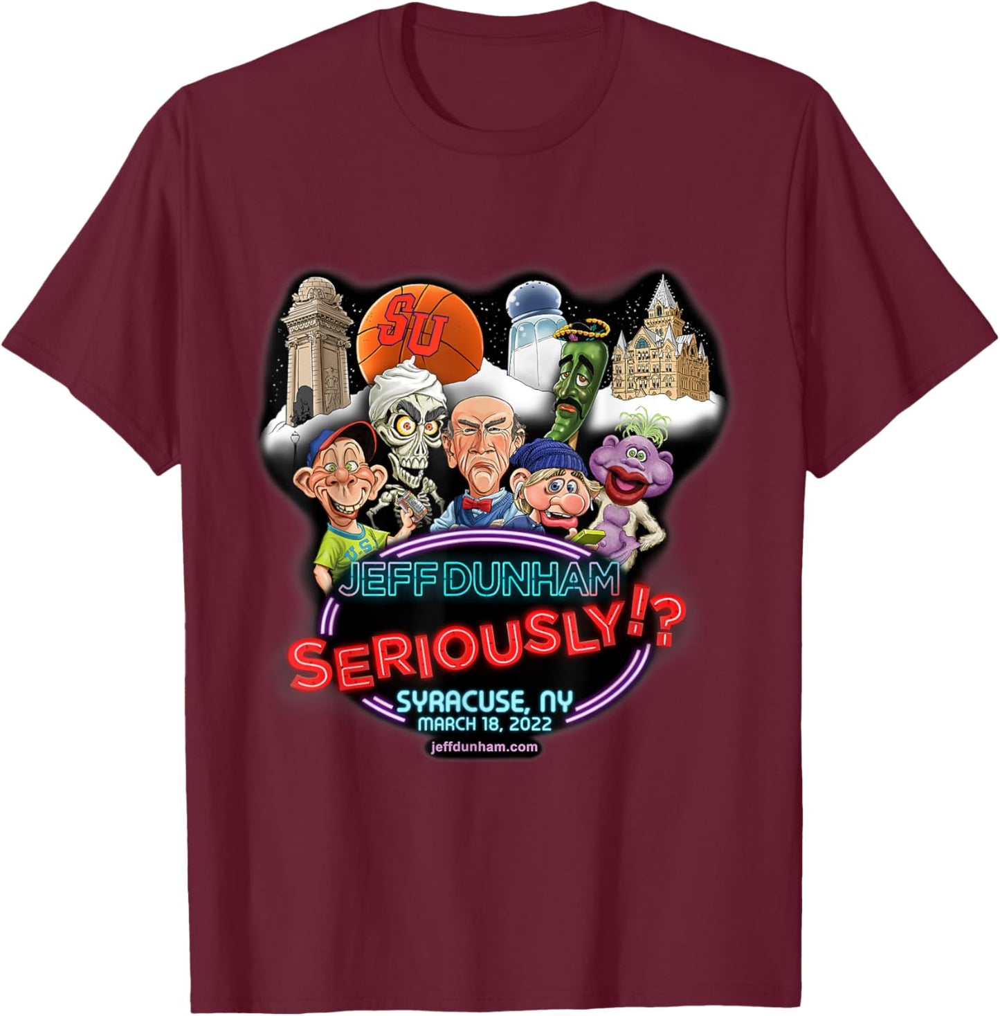 Jeff Dunham Syracuse, NY T-Shirt - T-Shirt | Maroon