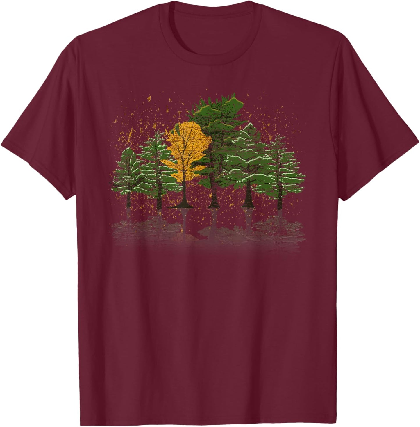 Autumn Wildlife Forest Reflection Trees Outdoor Nature T-Shirt - T-Shirt | Maroon