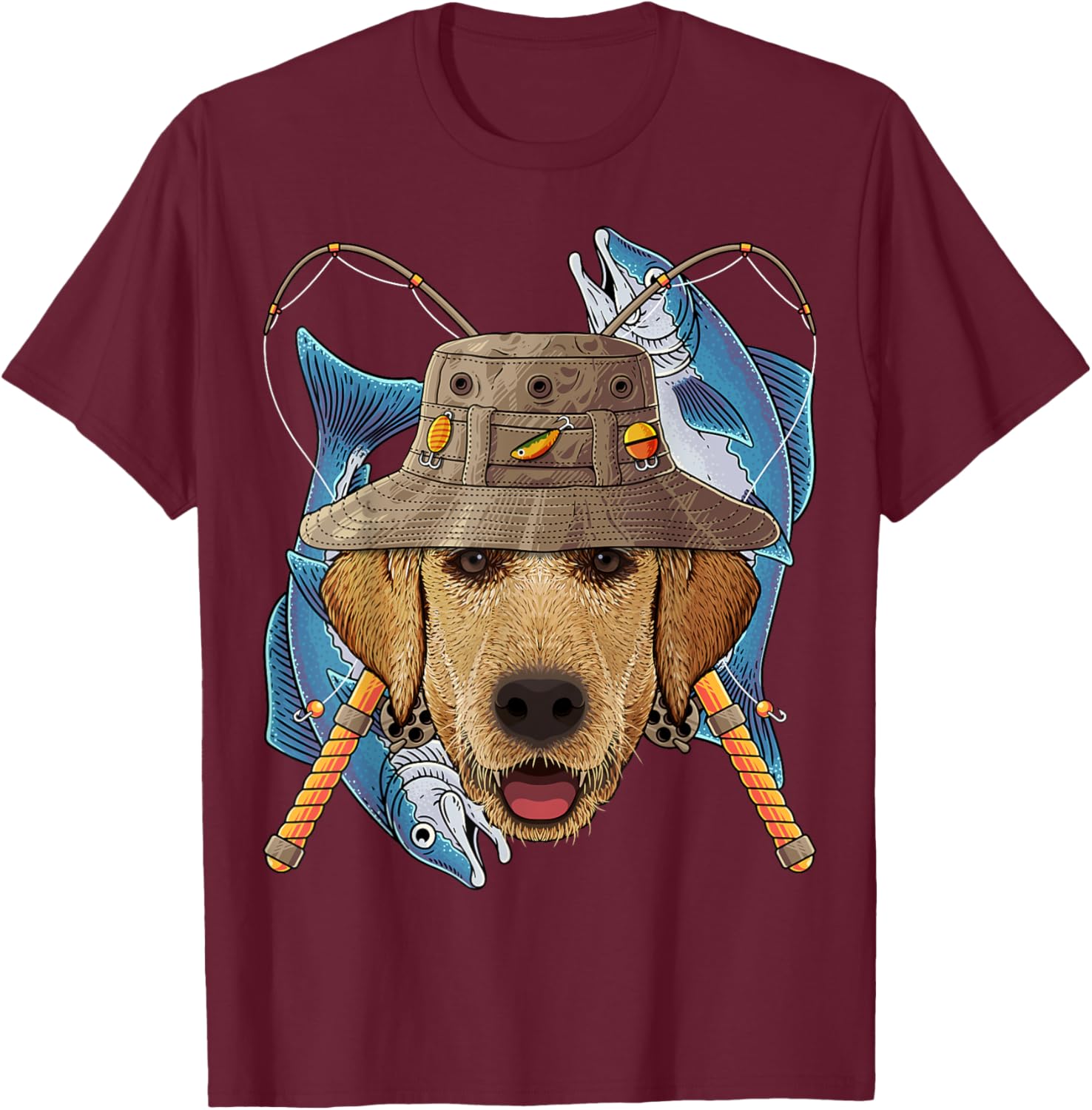 Fishing Labrador Retriever Outdoor Fisherman Fly Fishing T-Shirt - T-Shirt | Maroon