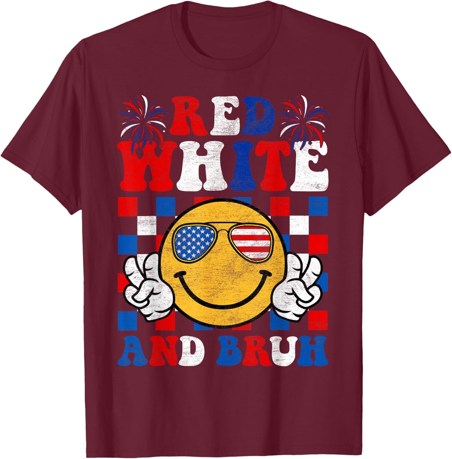 Red White And Bruh 4th Of July Boys Patriotic Men Teens Kids T-Shirt - T-Shirt | Maroon