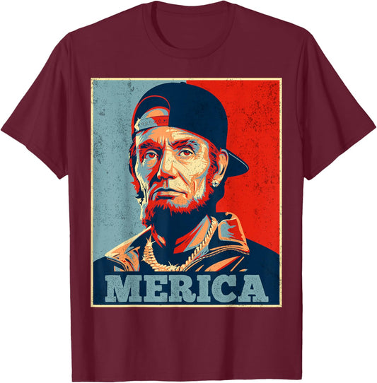 Abraham Lincoln 4th of July Merica Men Women American Flag T-Shirt - T-Shirt | Maroon