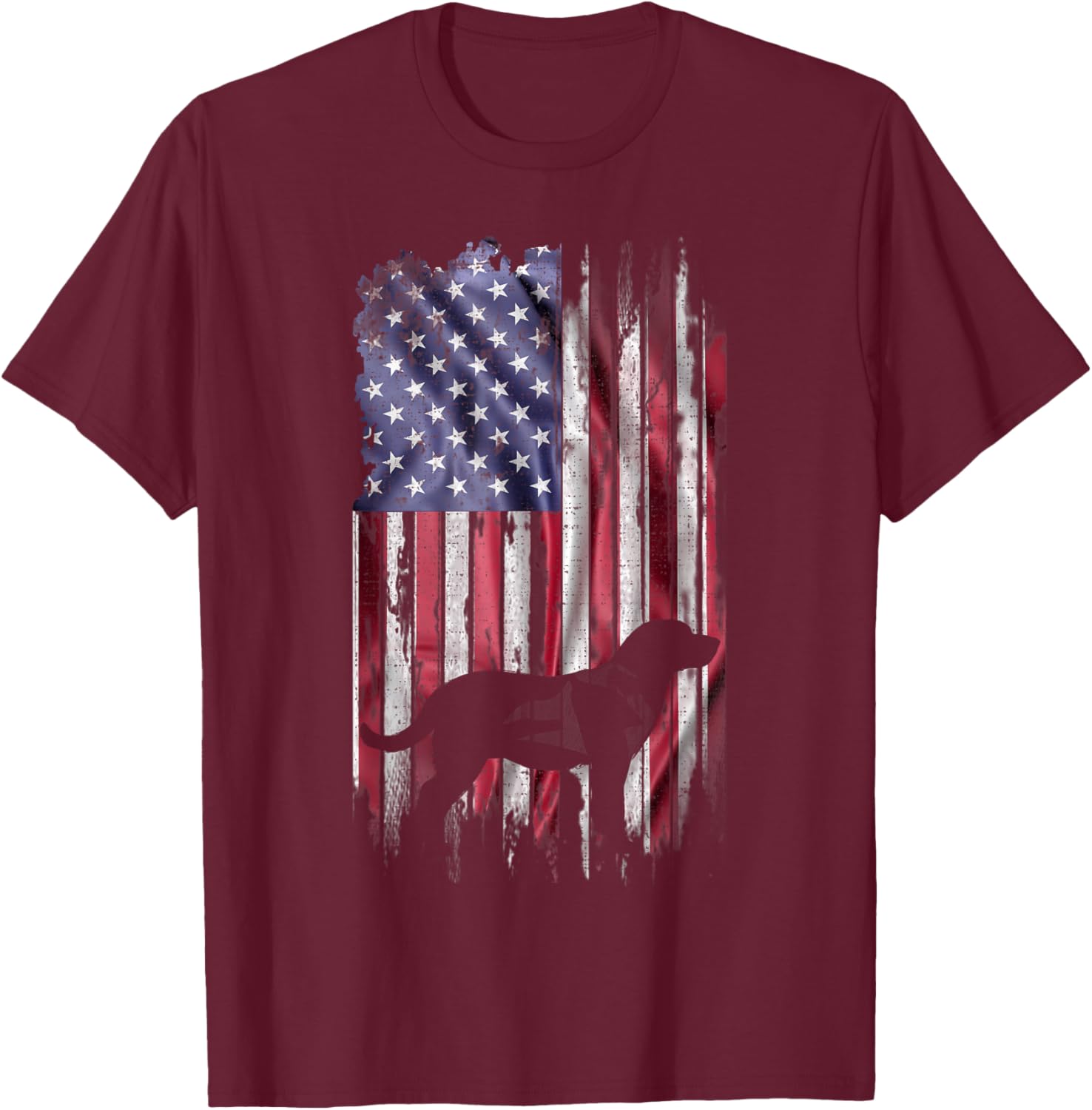 Vintage USA Flag Love Labrador Retriever Dog Lab Silhouette T-Shirt - T-Shirt | Maroon