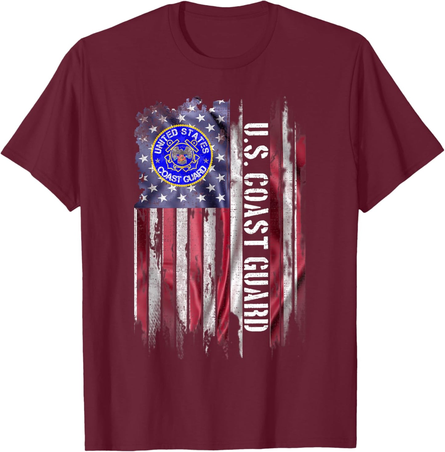 Vintage USA American Flag Proud US Coast Guard Veteran Funny T-Shirt - T-Shirt | Maroon