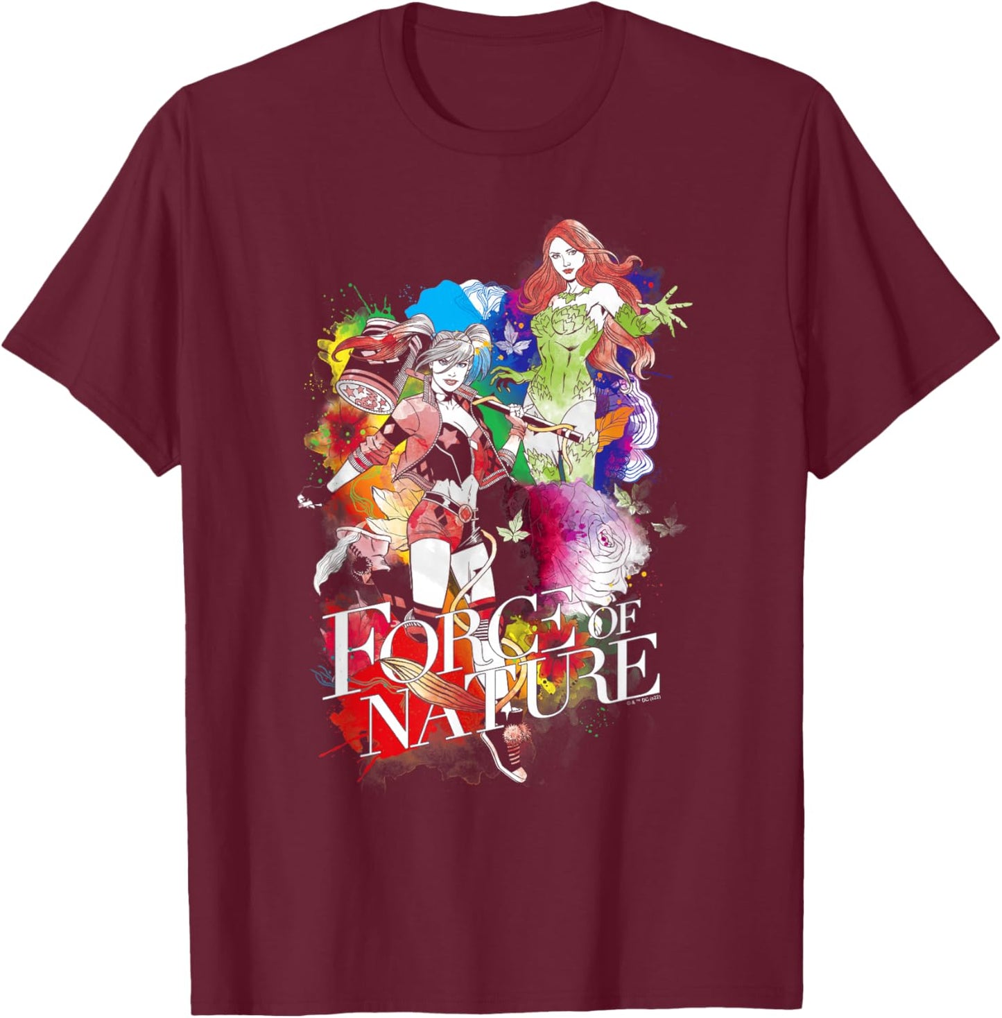 DC Comics Harley Quinn And Poison Ivy Rainbow Pride Poster T-Shirt - T-Shirt | Maroon