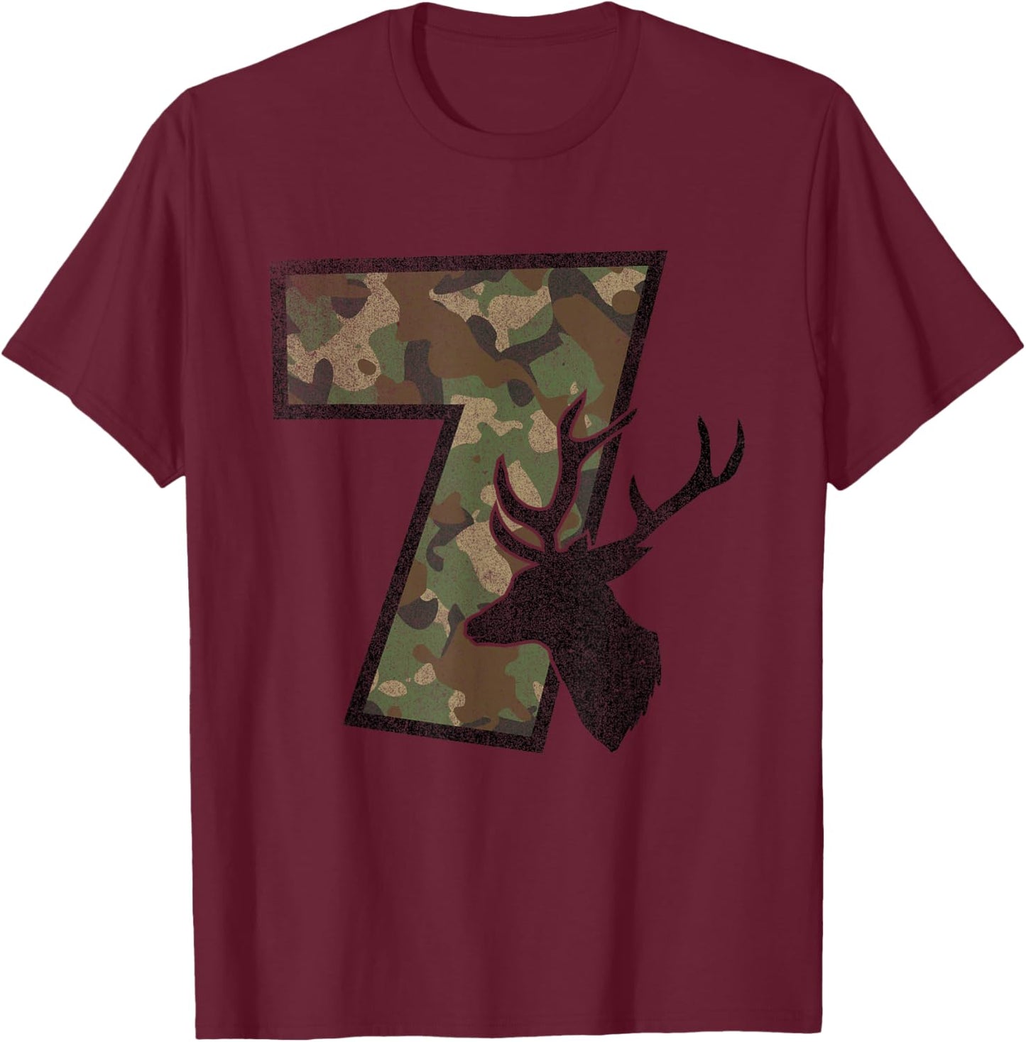 Country Boys Camo 7 Seven Year Old Birthday Deer Hunter T-Shirt - T-Shirt | Maroon