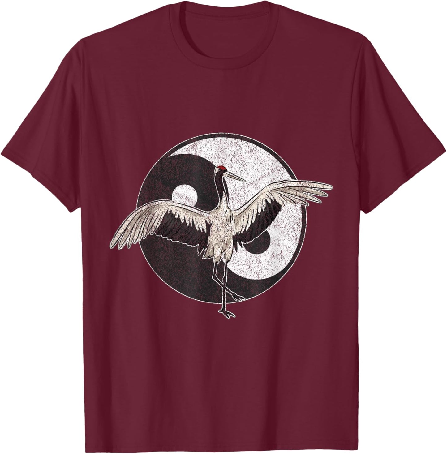 Tai Chi Chuan Taiji Chinese Martial Arts Gift Retro Vintage - -Adults - Black - Small - Short Sleeve - Classic Fit - Cotton 100% - Tai Chi Crane Design T-Shirt - T-Shirt | Maroon