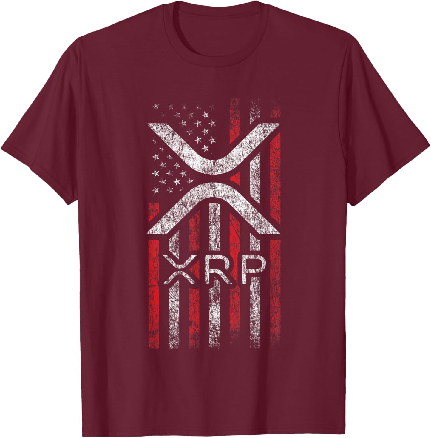 Crypto Currency - XRP Cryptocurrency - American Flag - XRP T-Shirt - T-Shirt | Maroon