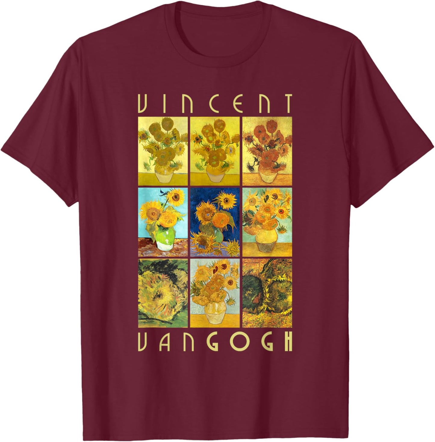 Van Gogh Sunflowers Shirt | Yellow Flowers Art Collection T-Shirt - T-Shirt | Maroon