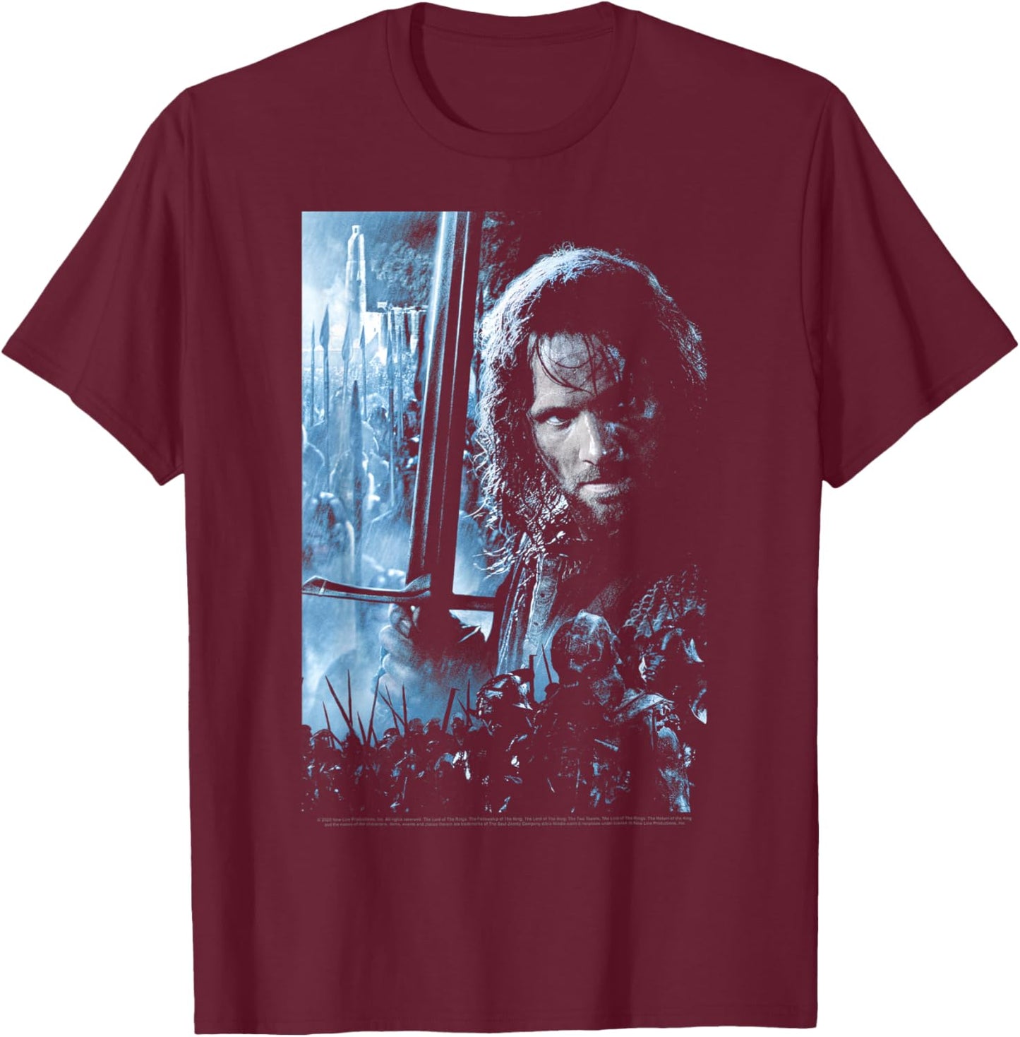 Lord of The Rings Aragorn Battle Poster T-Shirt - T-Shirt | Maroon