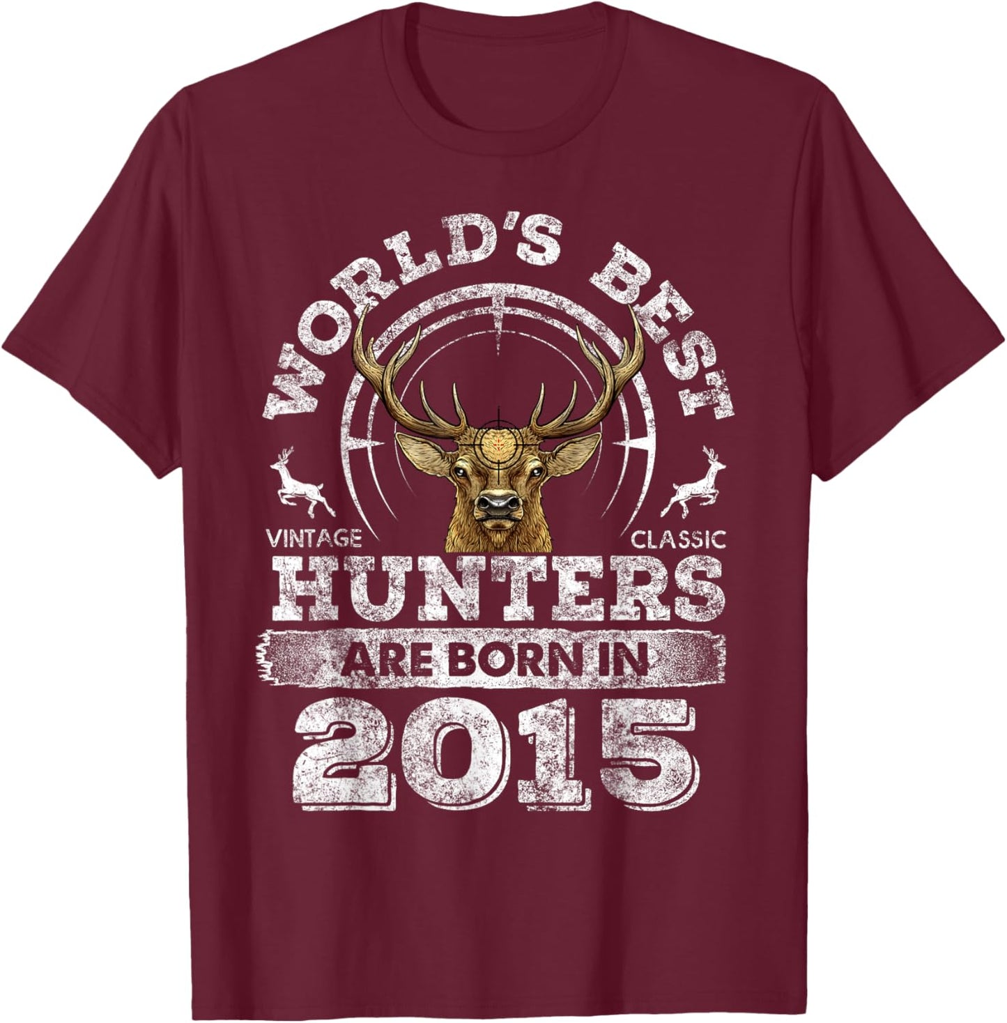 7 Years Old Deer Hunter Born in 2015 7th Birthday Hunter T-Shirt - T-Shirt | Maroon
