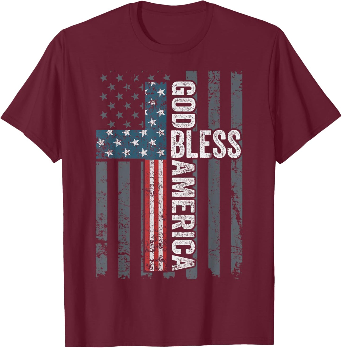 God Bless America - Patriotic Christian Cross USA Flag T-Shirt - T-Shirt | Maroon