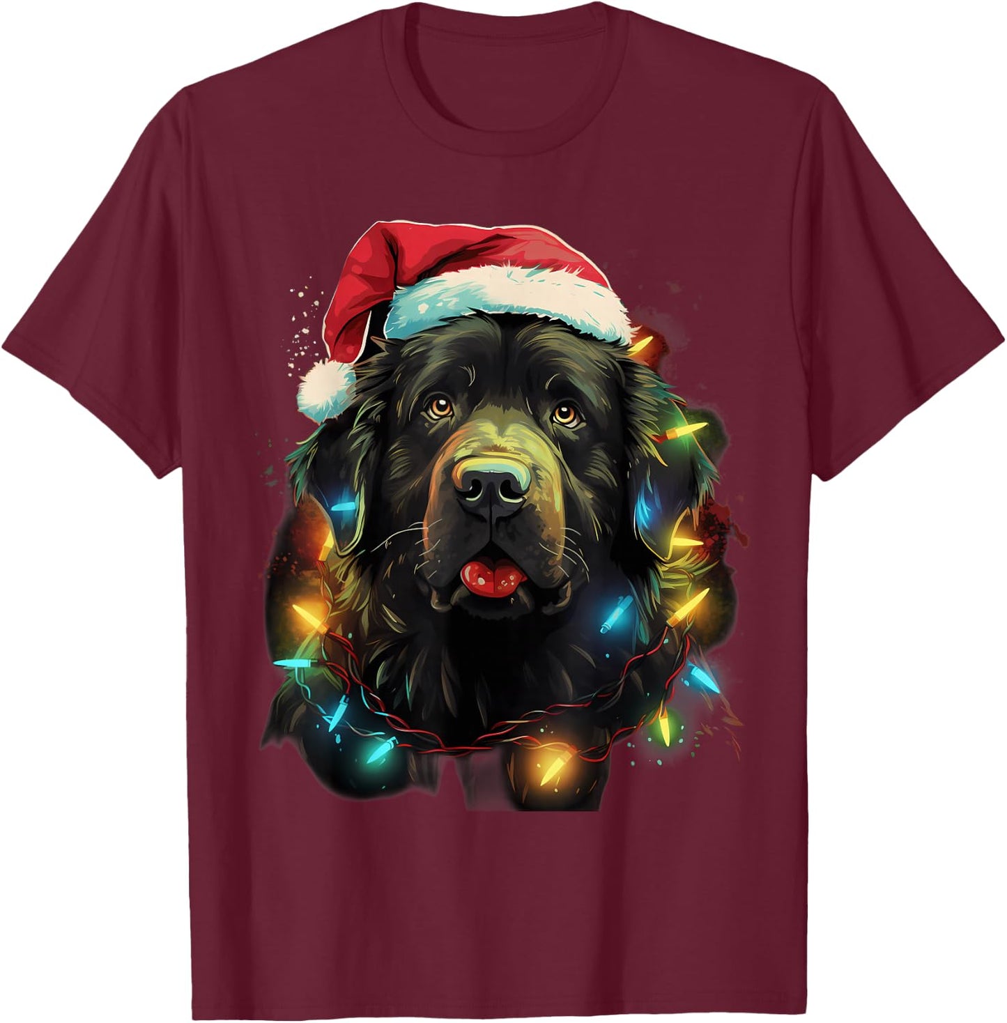 Xmas Newfie Dog Tangled Christmas Lights Women Kids T-Shirt - T-Shirt | Maroon