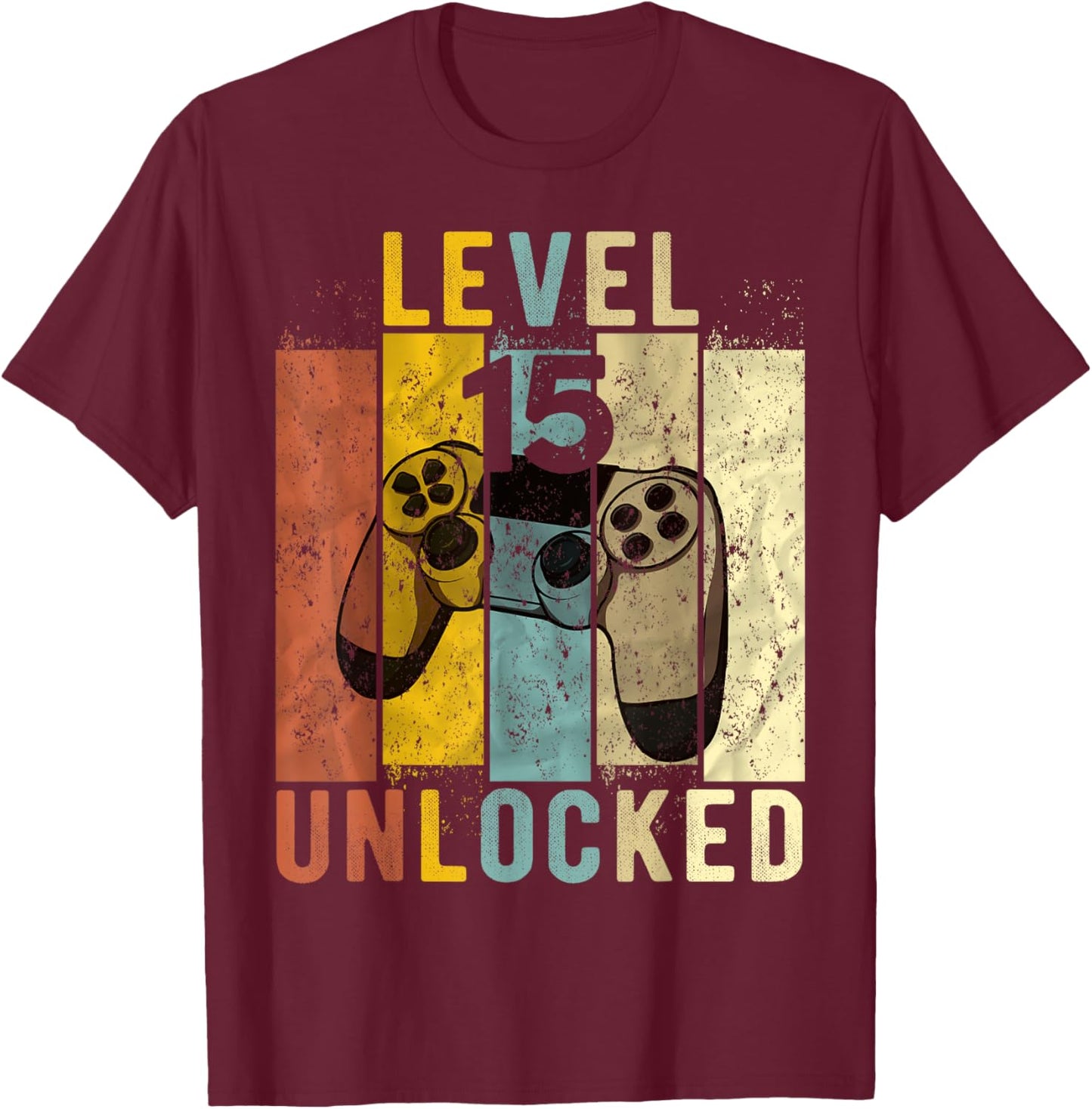 15th Birthday Level 15 Unlocked Video Gamer T-Shirt - T-Shirt | Maroon