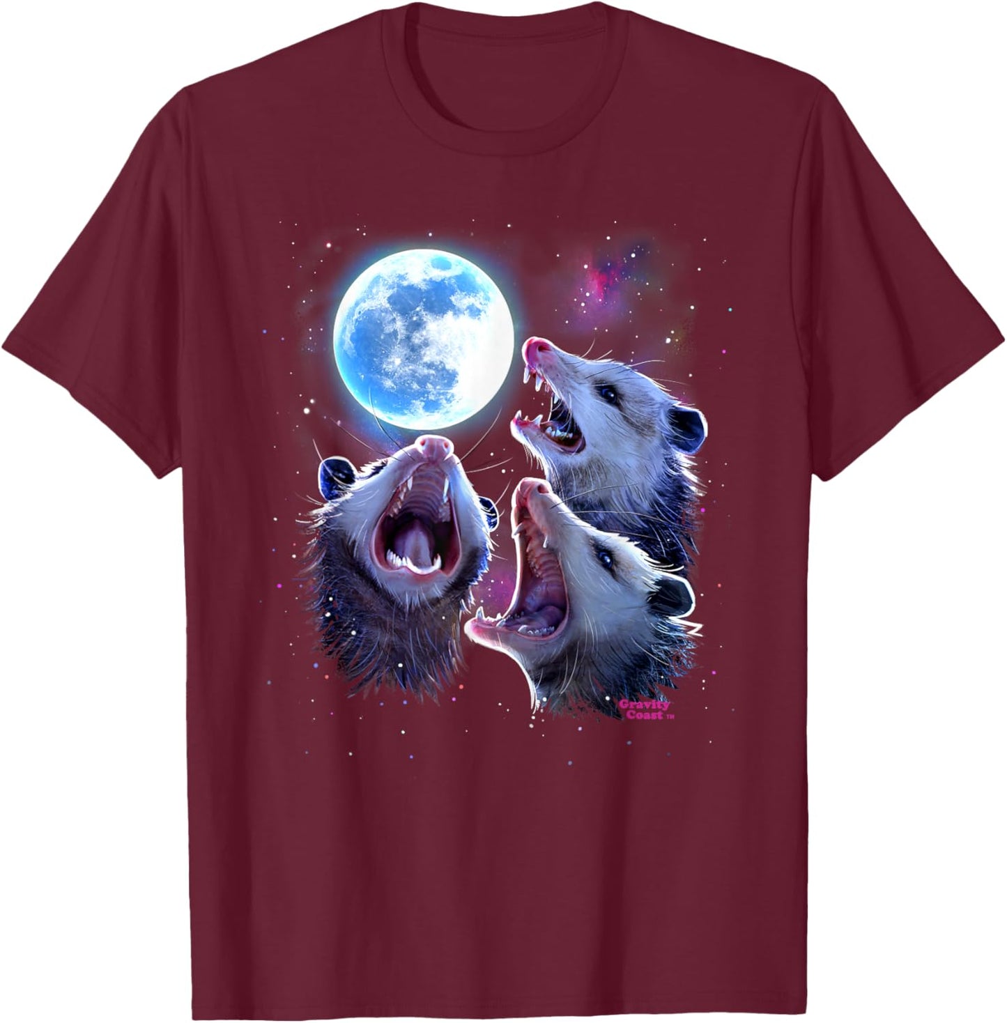 Three Opossums howling at the Moon Funny Pet Possum Shirt T-Shirt - T-Shirt | Maroon