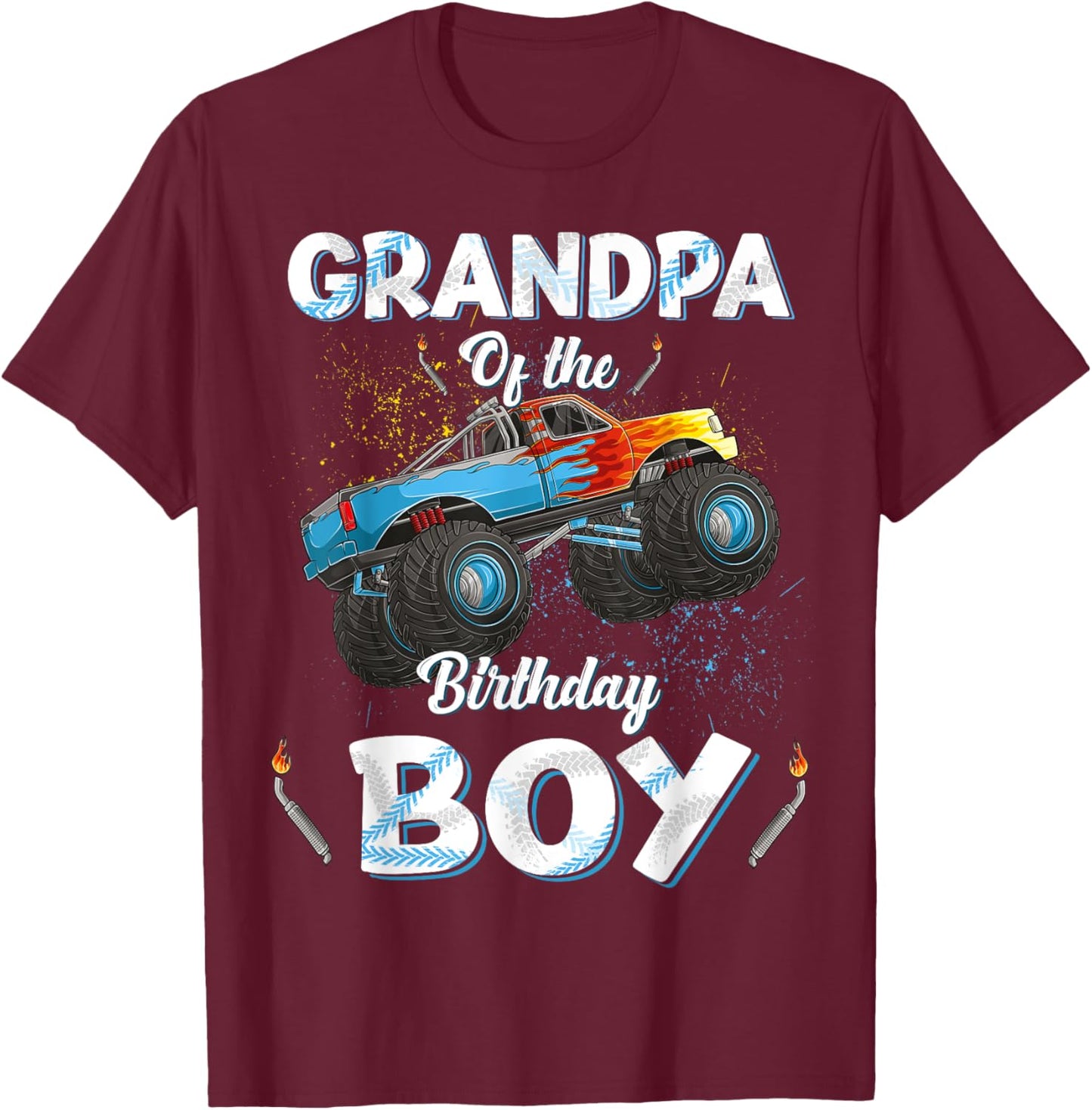 Grandpa Of The Birthday Boy Monster Truck Bday Men Grampy T-Shirt - T-Shirt | Maroon